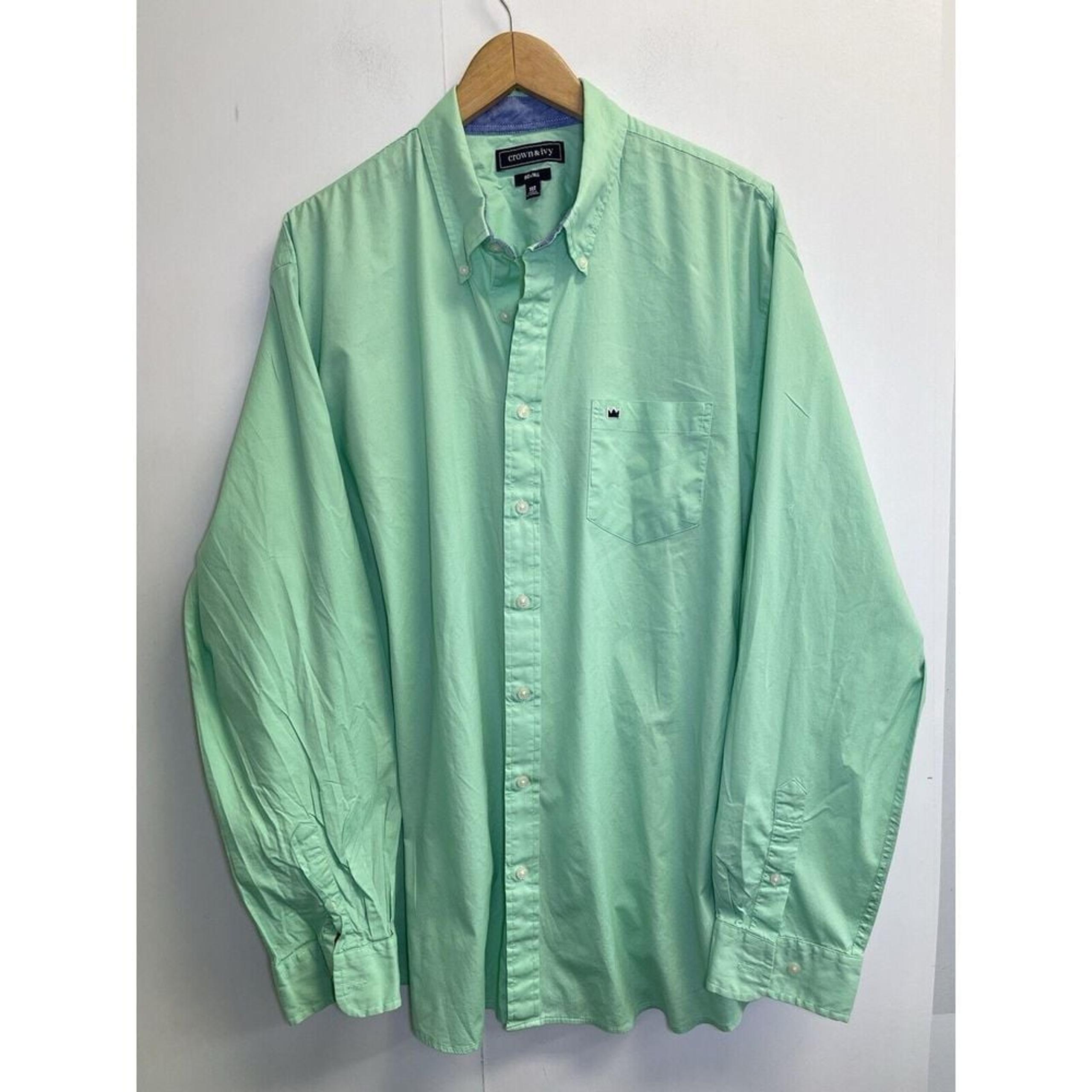 Crown & Ivy Mens Button Up Shirt Size XLT Mint Green Long Sleeve Crown Logo