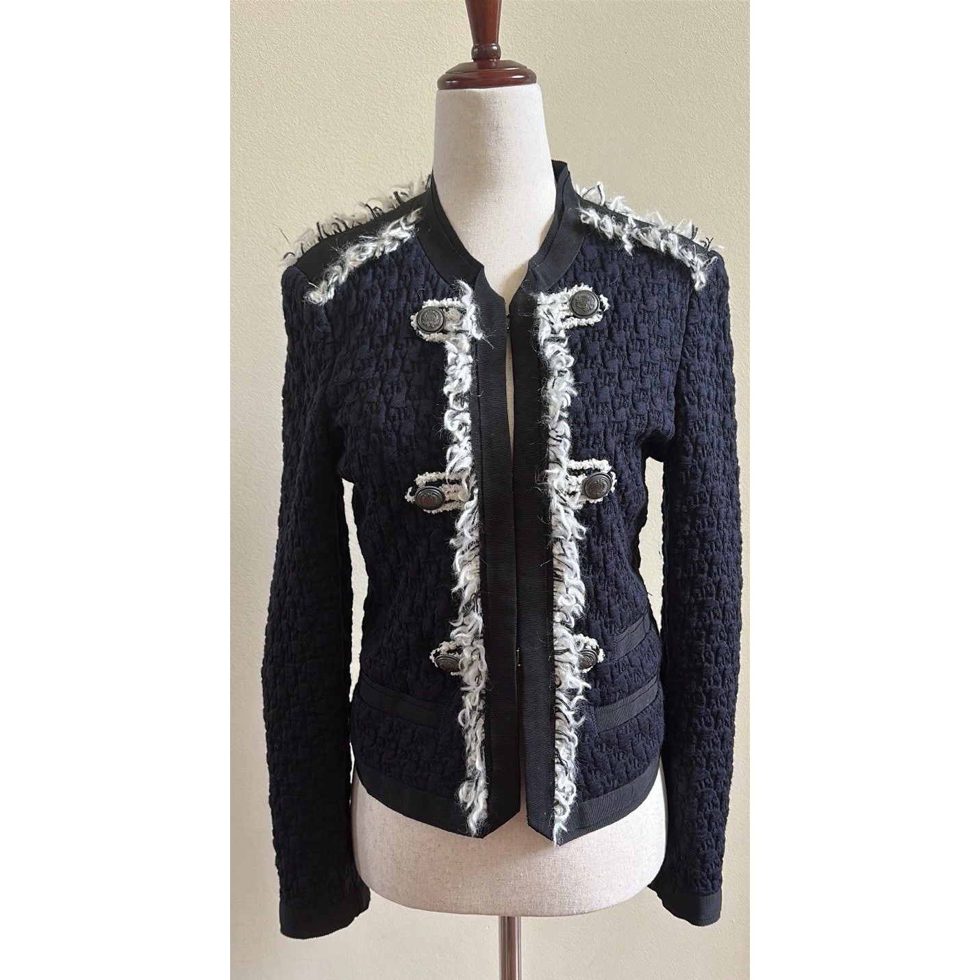 Rebecca Taylor Navy Lana Tweed Fringe Jacket Size 6