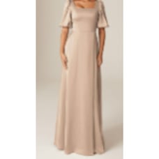 AW BRIDAL 20 3X plus taupe satin Etta puff bridesmaid formal maxi dress NEW b108