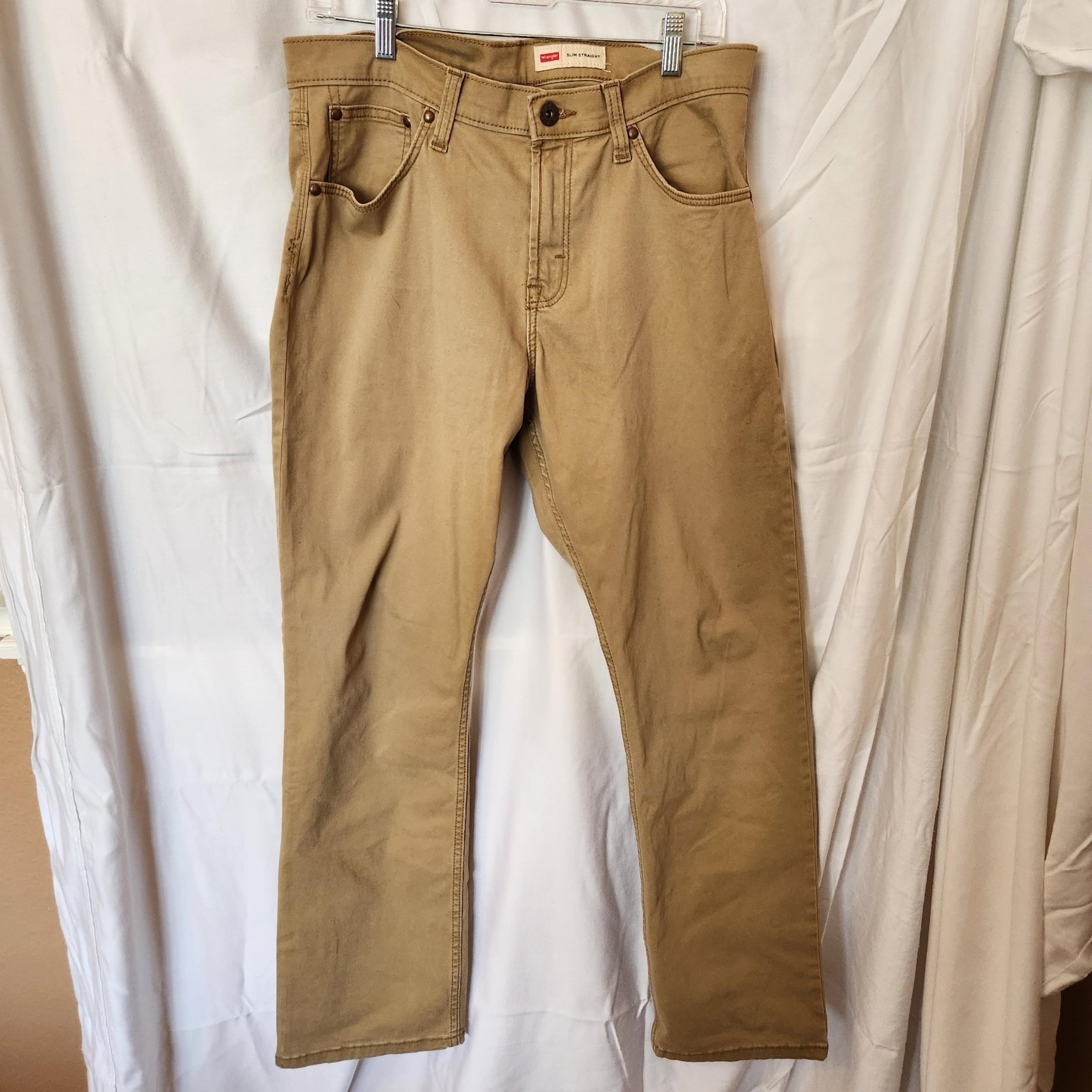 Wrangler Men's Jeans sz 33x29 Slim Straight Tan Khaki Stretch Cotton Blend Pants