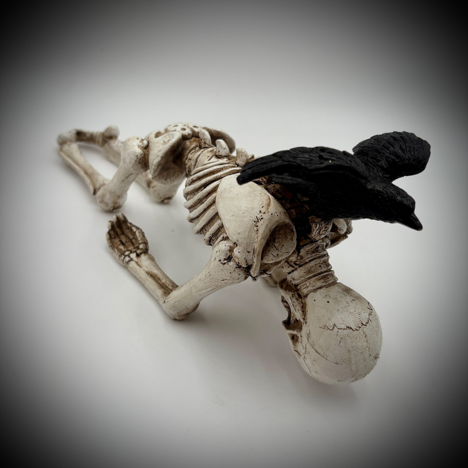 Skeleton with Crow Figurine Halloween Decoration Spooky Gothic Decor