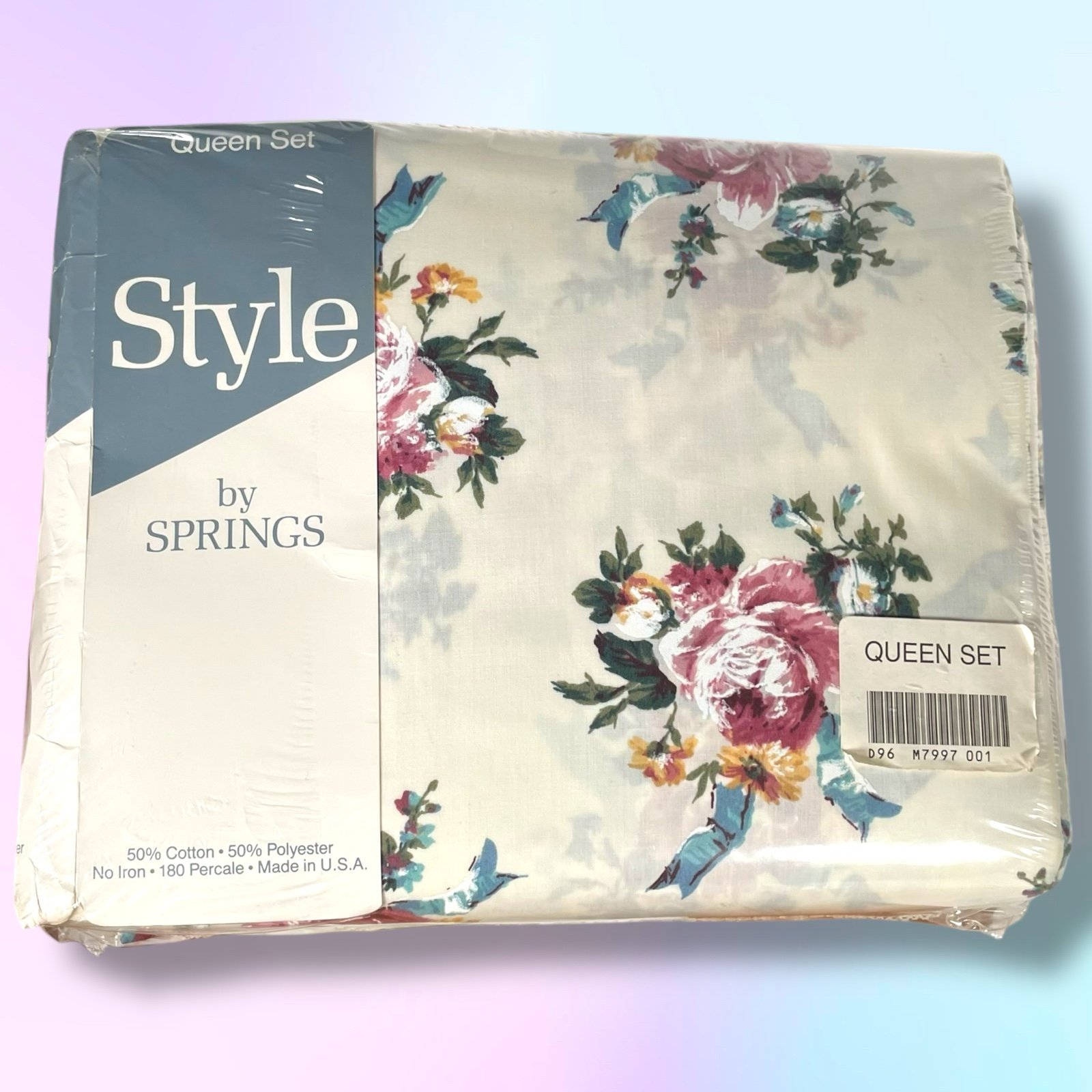 Style By Springs Sheets Queen Bed Set Floral 4 Piece - 180 Percale (Damaged Bag)