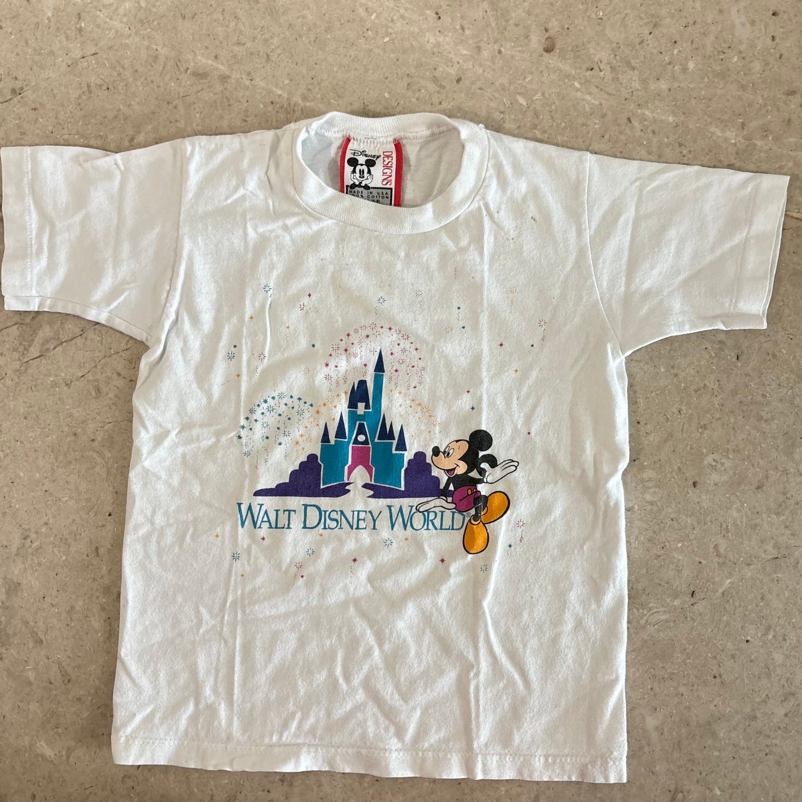 VTG Mickey Mouse Walt Disney World T-Shirt Children USA 90s S (6-8) Fireworks