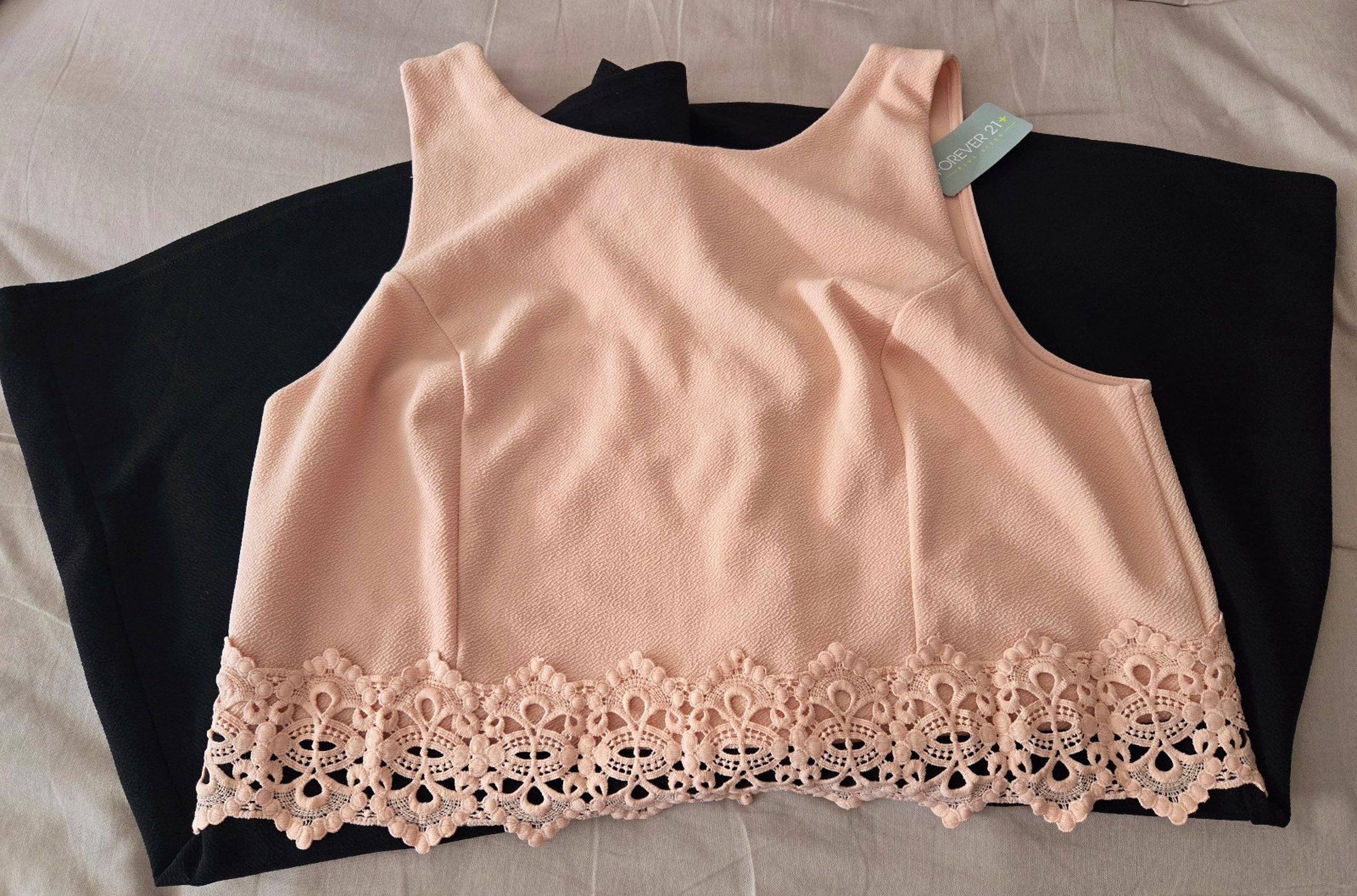 NEW Forever 21 Black/ Blush Pink Sleeveless Lace Design Jumpsuit Romper 2X