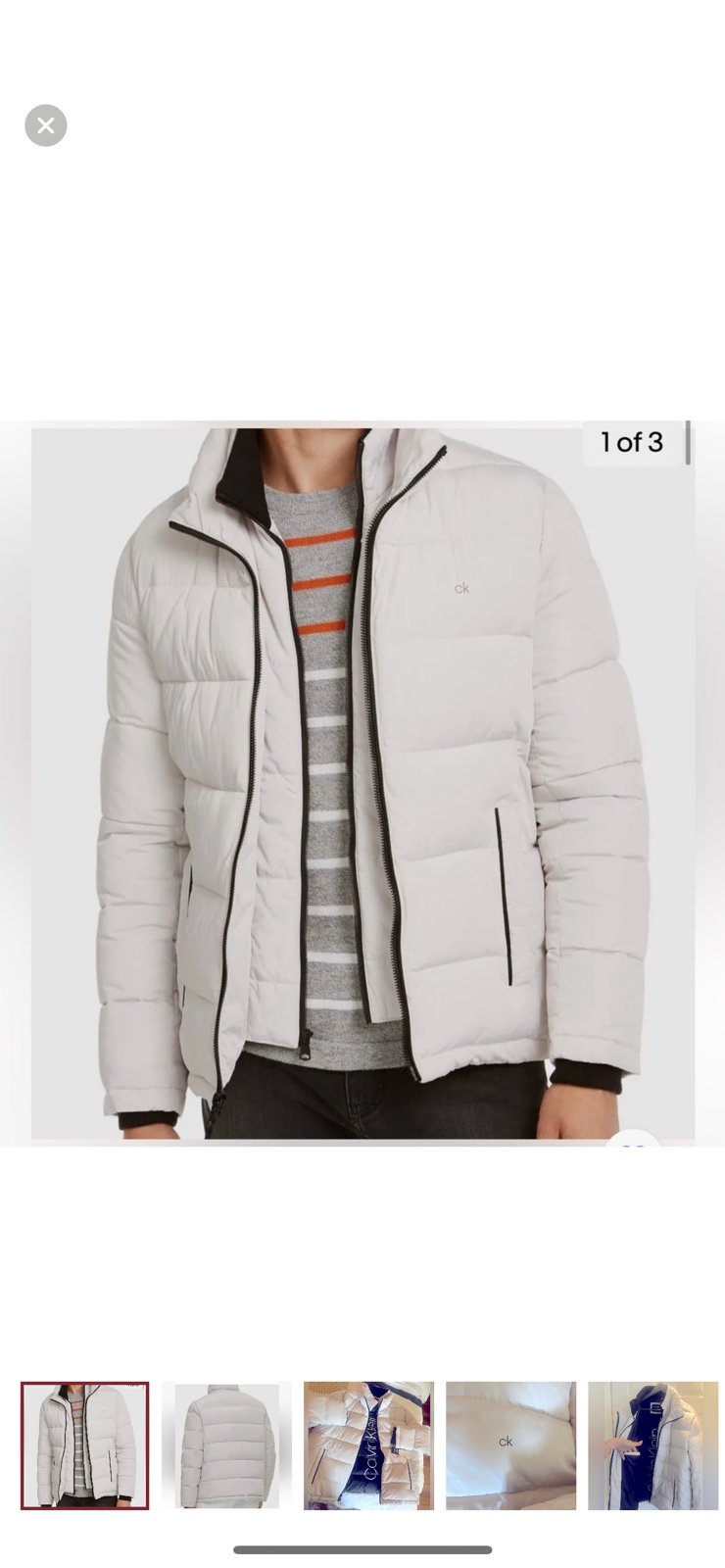 Calvin Klein Men’s White Full zip collared Puffer Jacket size XXL NWT