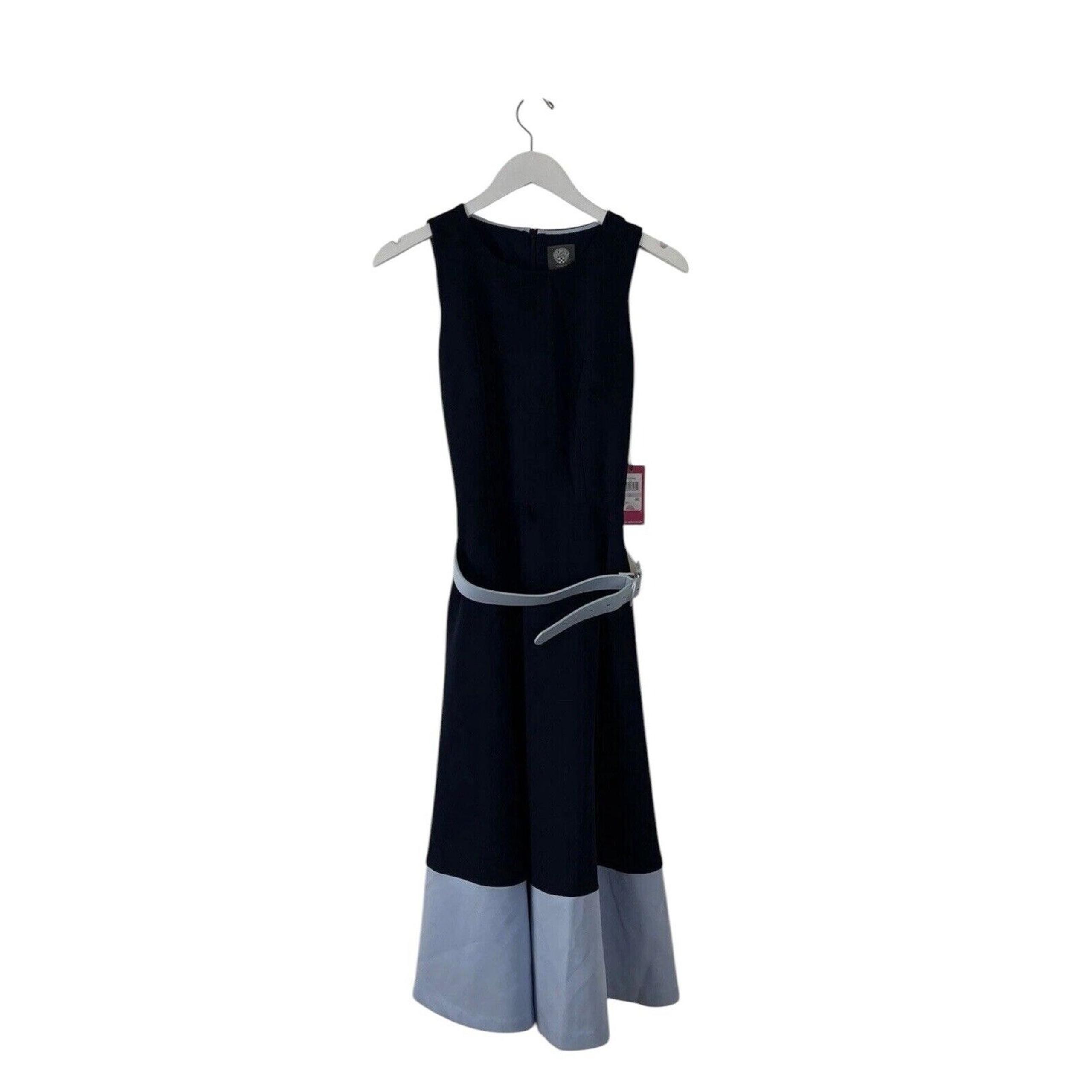 Vince Camuto Women’s Navy Blue Belted A-Line Midi Dress Size 6 NWT