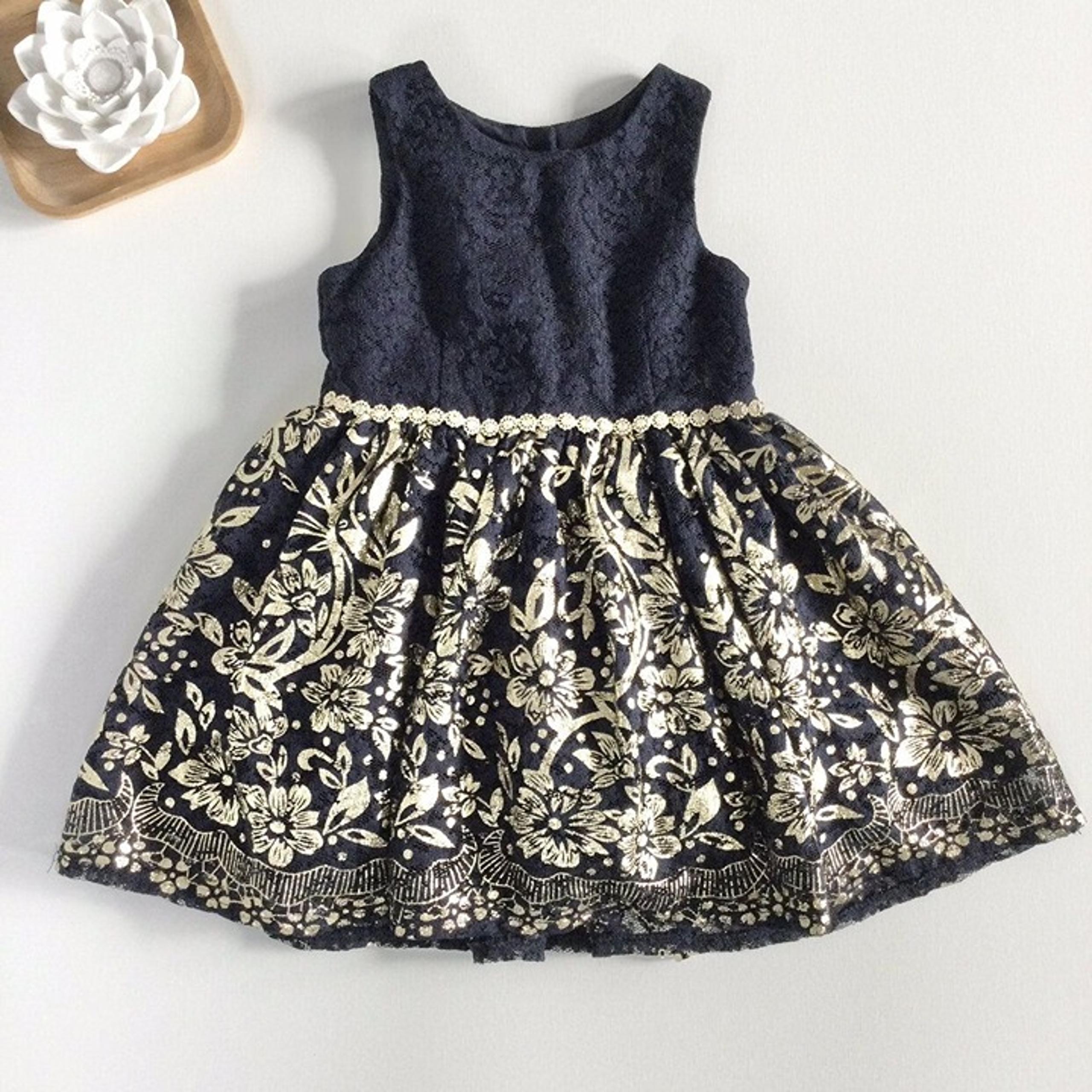 Laura Ashley Navy Gold Lace Dress