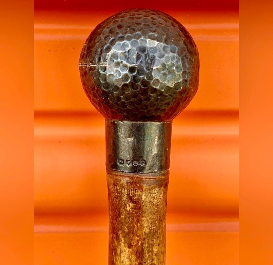 Vintage Early 20th Century Antique Metal Golf Ball Bamboo Cane Walking Stick
