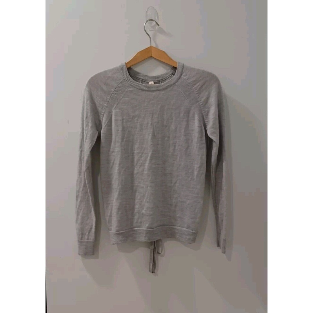 LULULEMON Gray Merino Wool Long Sleeve Tied To You Sweater Heathered Starlight 4