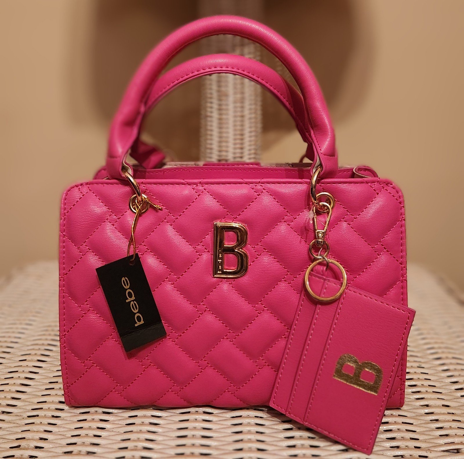 BEBE Signature Small Satchel W/CC Barbie Pink NWT