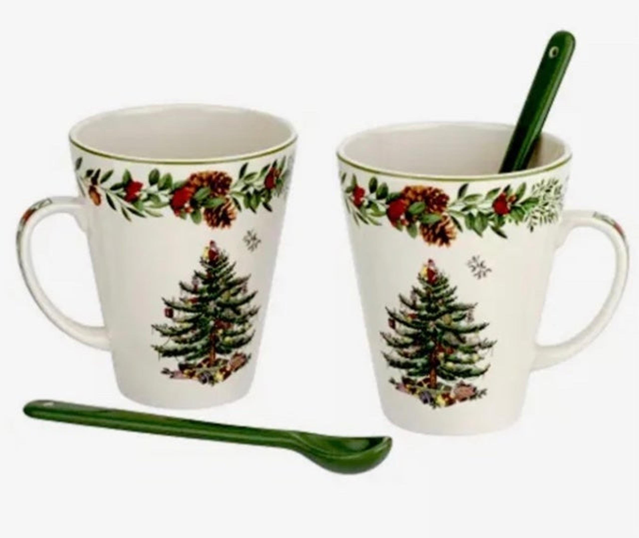 SPODE England Christmas Tree Annual 2021 4-Piece Mug & Spoon Set for Two