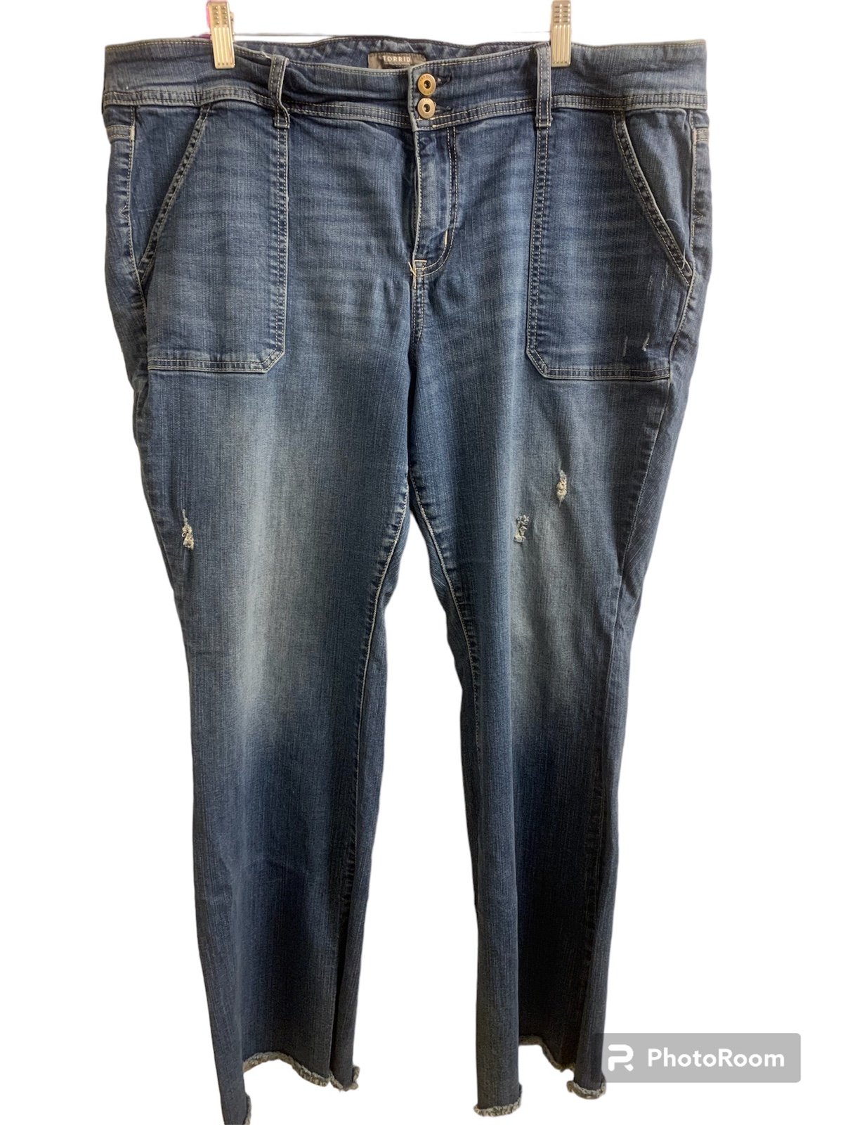 Torrid Womens Jeans Size 20R Mid Rise Flare Denim Lightly Destructed Stretch