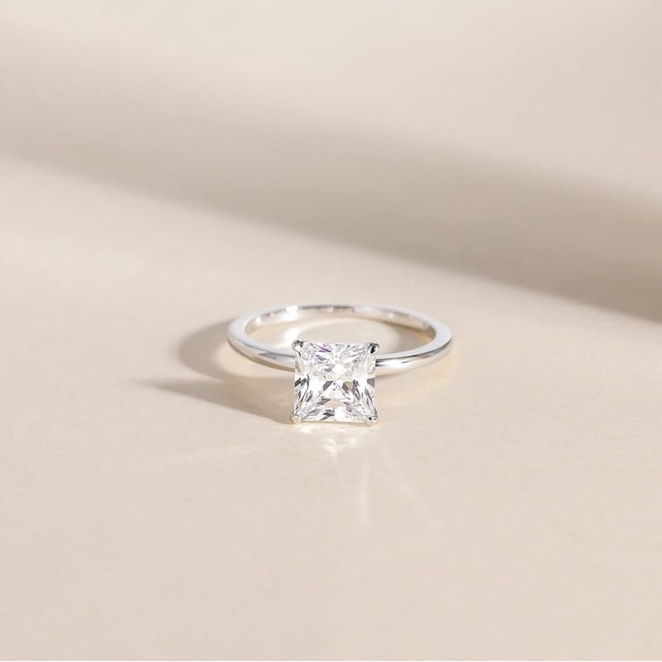 Princess Cut Solid 925 Sterling Silver Promise Ring