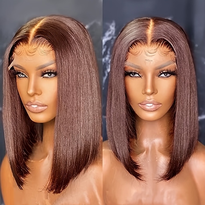180% Chocolate Brown Straight Closure Lace Front Human Hair Wigs 4x4 HD