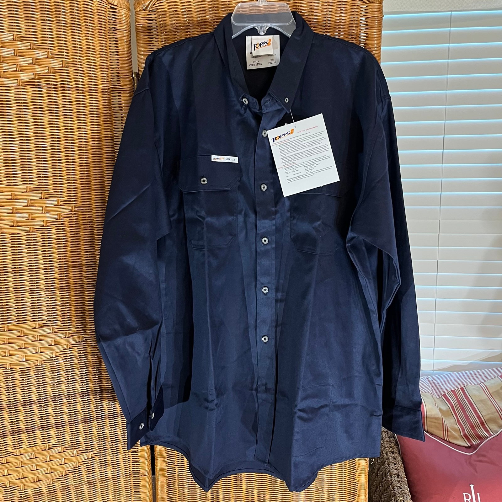 Topps 2 NFPA 2112 fire retardant mens work shirt button down dark navy blue NEW