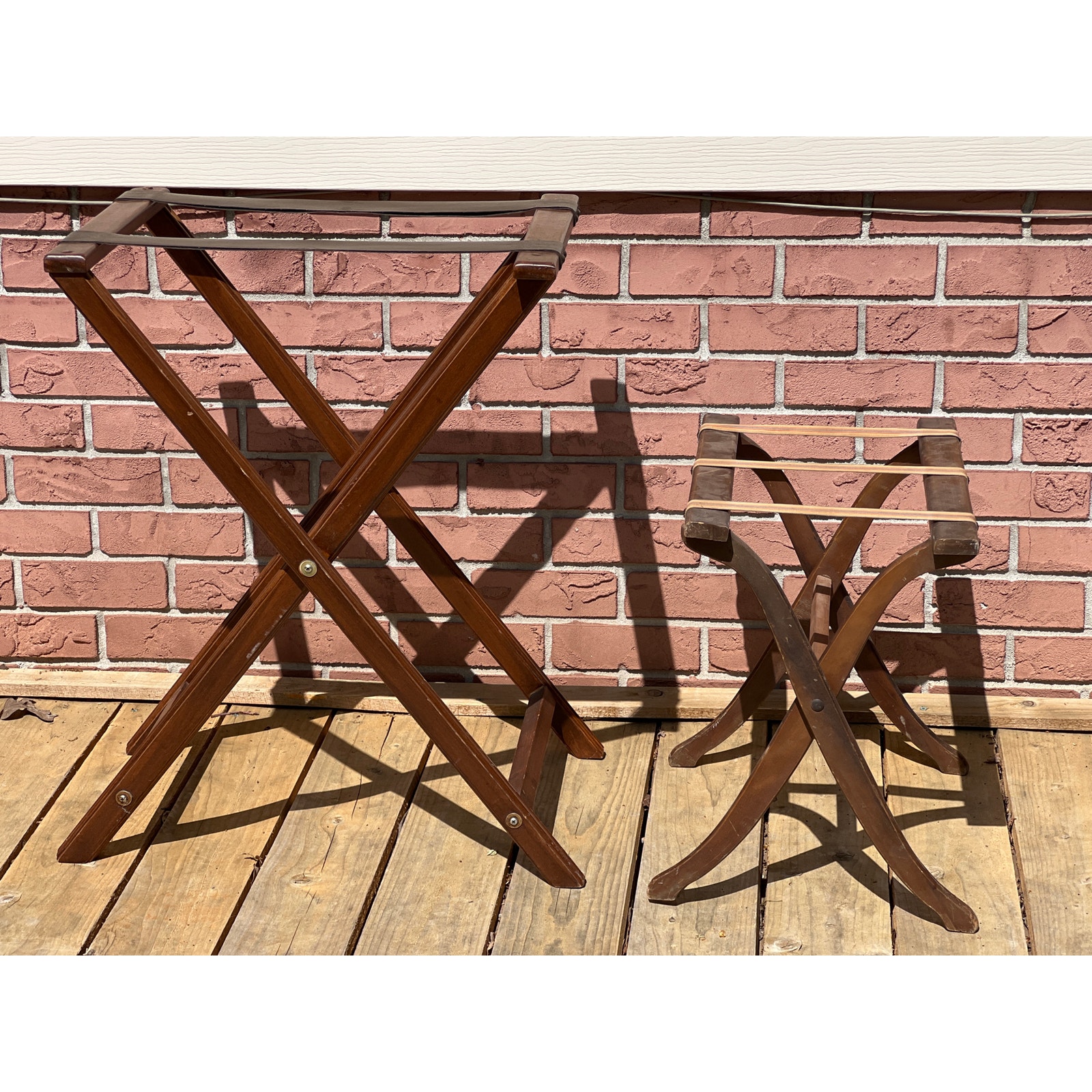 Vintage Wood Luggage Stands 30in Tall x 33in Wide & 19in Tall x 20in Wide