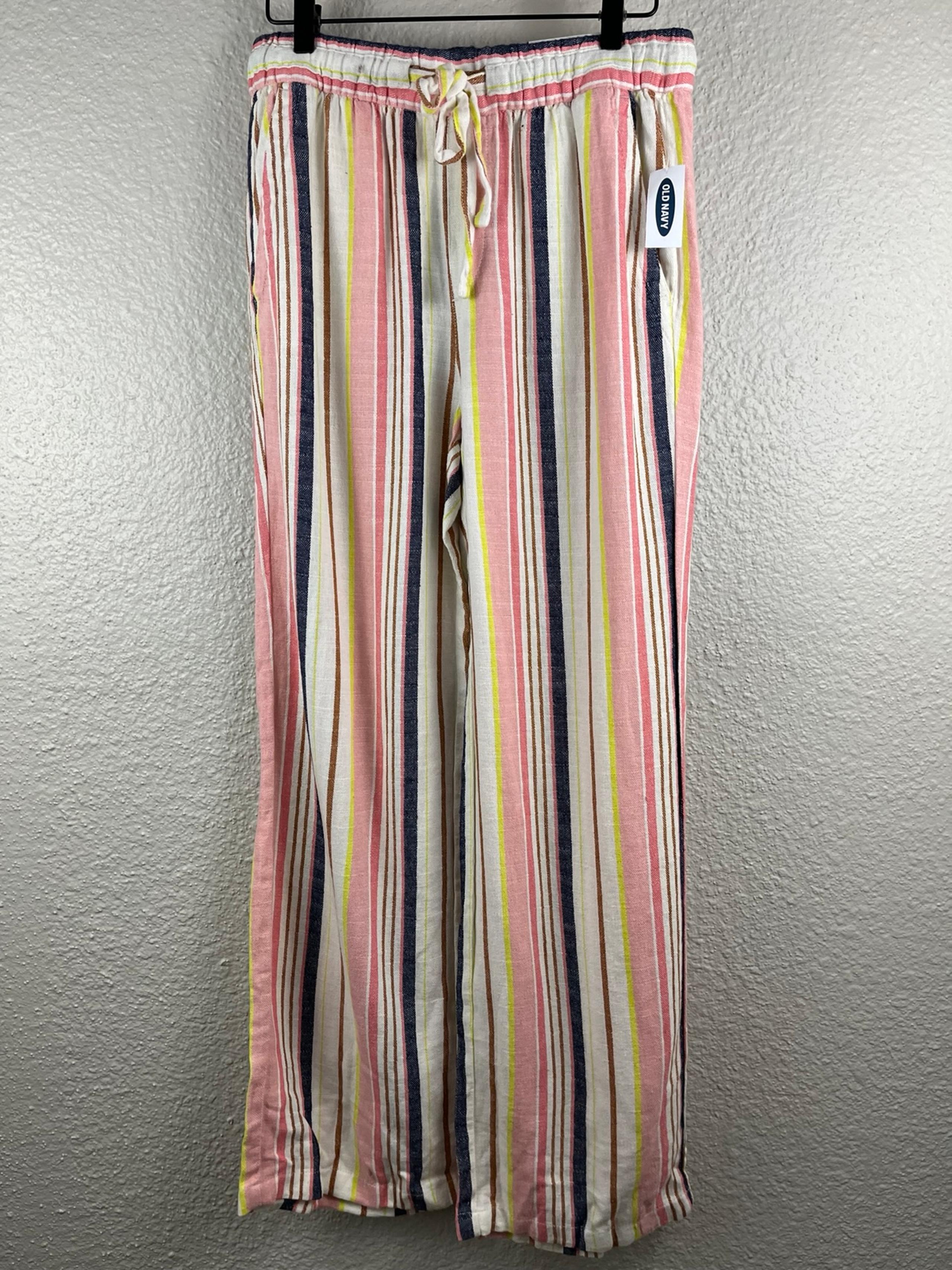 New Old Navy High-Waisted Dobby-Stripe Linen-Blend Wide-Leg Pants for Women