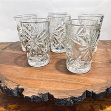 ANCHOR HOCKING 6 Drinking Juice Glasses Prescut MCM Clear