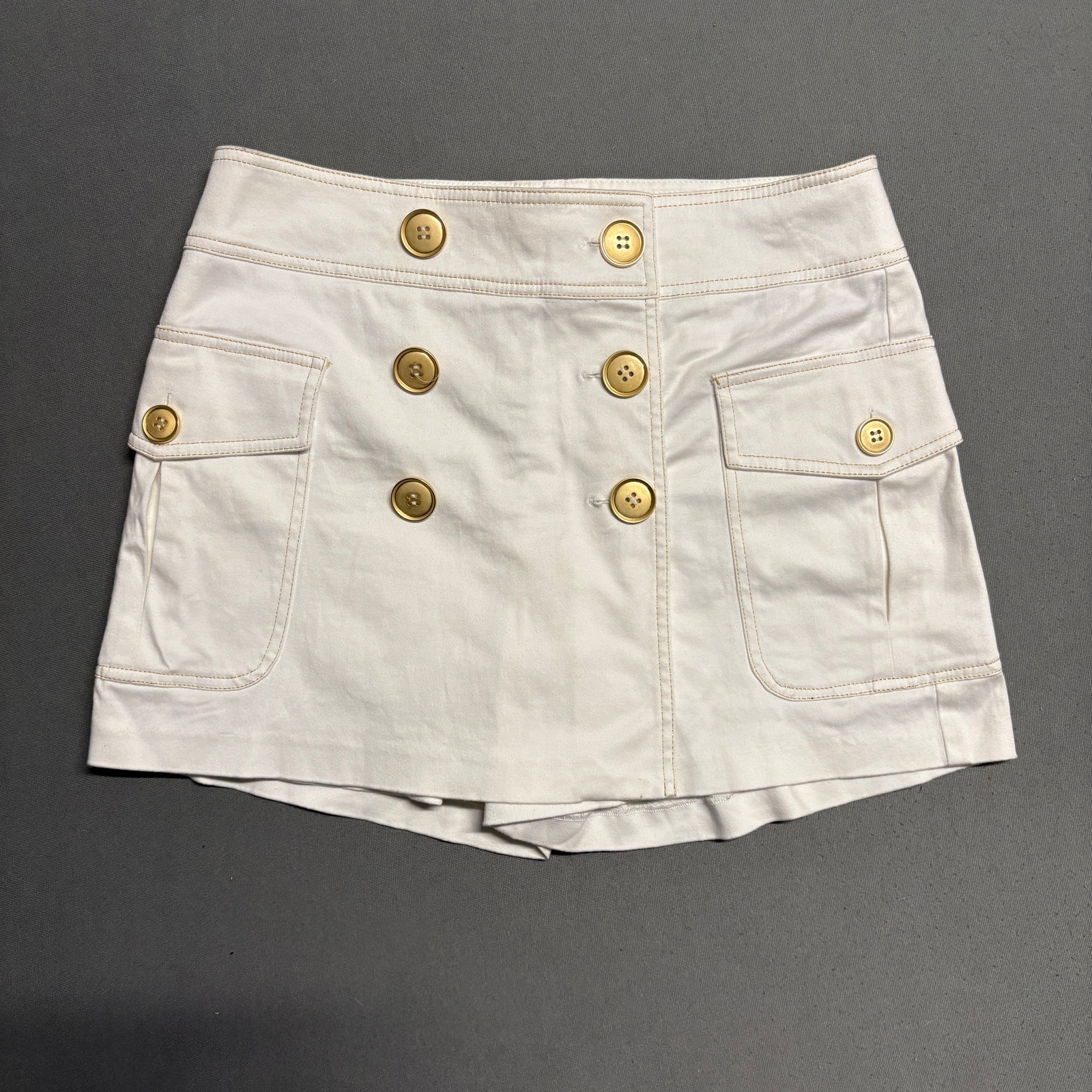 Y2K Cache White Sailor Shorts Size 8 Women’s Gold Button High Rise Cotton Skort