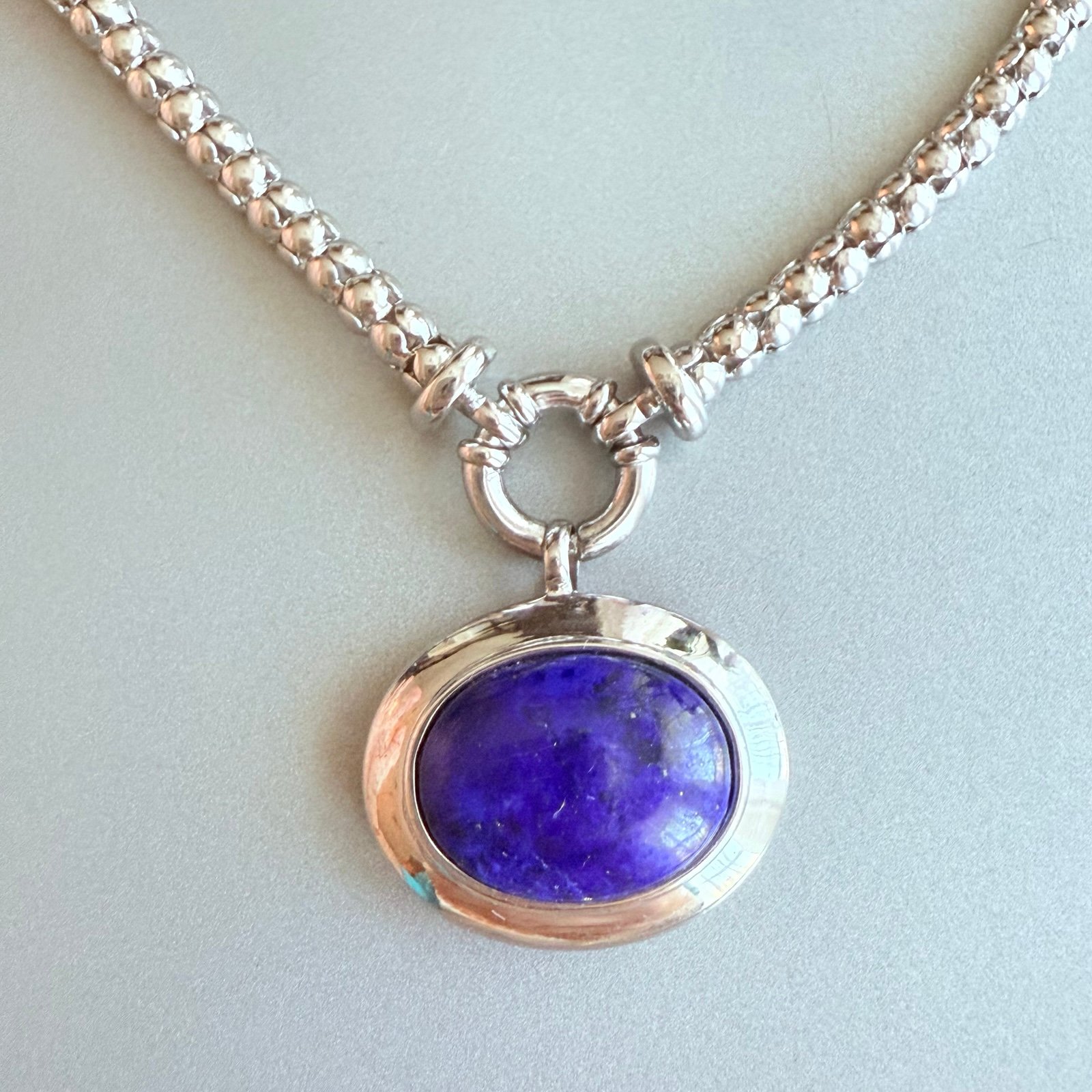 LAPIS LAZULI PENDANT STERLING SILVER MIRROR CHAIN COLLAR NECKLACE ROSS SIMONS