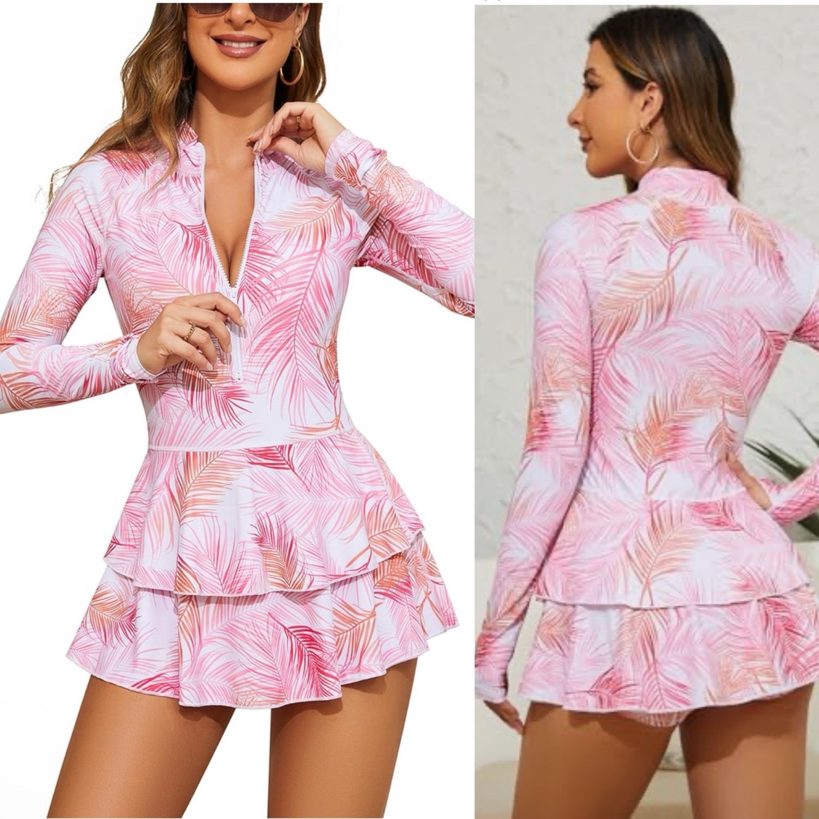 NEW w Tags Tik Tok Famous Uniquebella Pink One Piece Swimsuit Long Sleeve Small