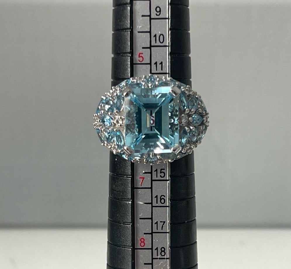 Blue Topaz Sterling Silver 925 Statement Ring Size 6