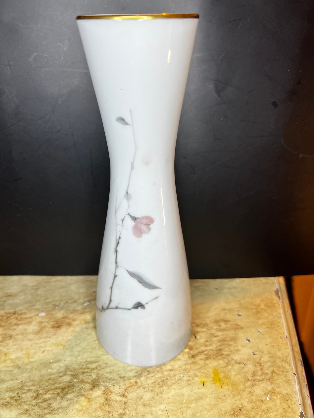HTF ROSENTHAL VASE JAPANESE QUINCE RAYMOND LOEWY DESIGN PINK/GRAY PLATINUM