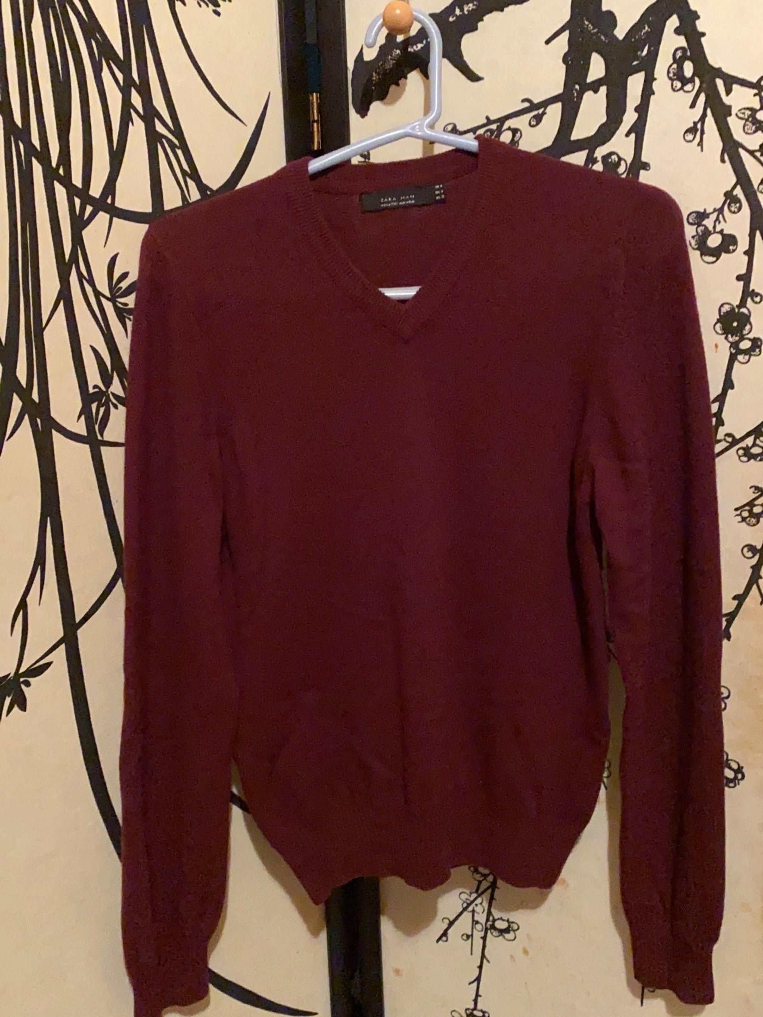 Zara Men Wool Blend Sweater Maroon/Raspberry Wine Pullover Straight Fit