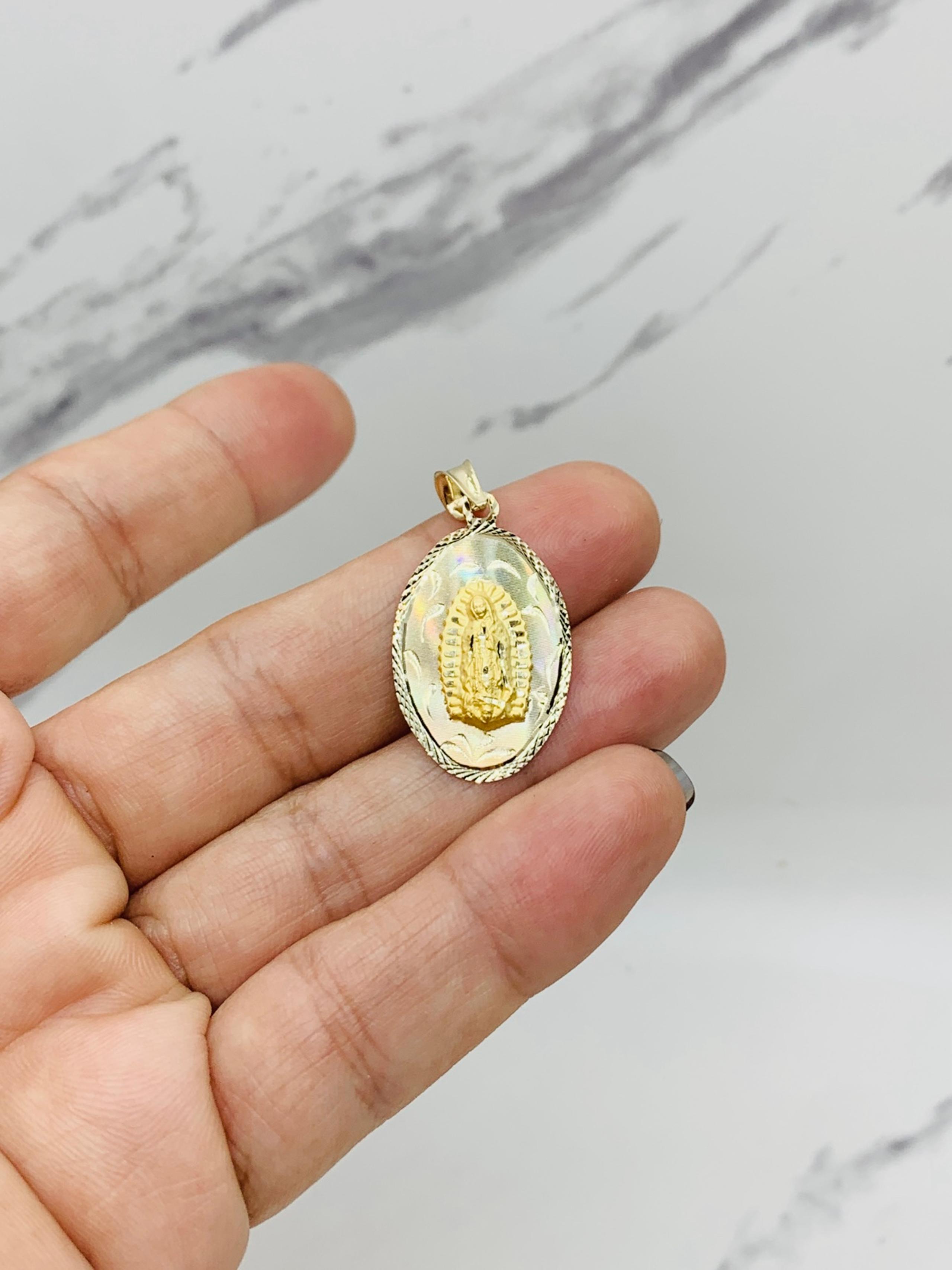 14k gold pendant Sacred heart and Virgin Mary double face