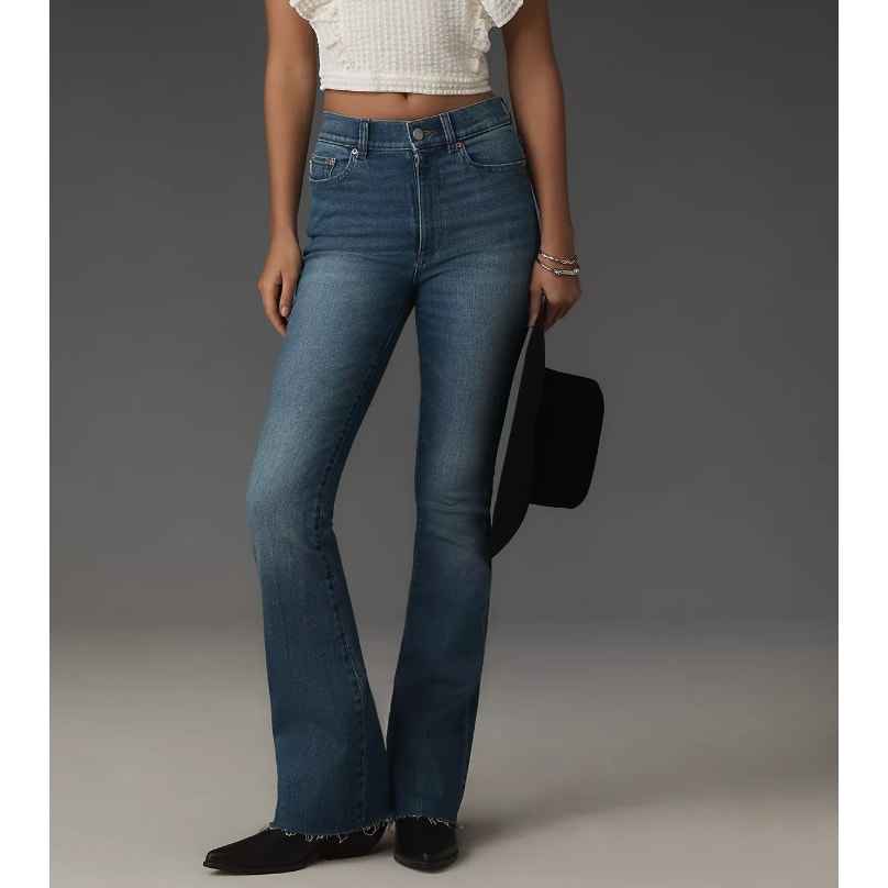 DL1961 Fray Flare Jeans SIZE 26 Dark Wash Bridget Raw Hem Designer Stretch 209