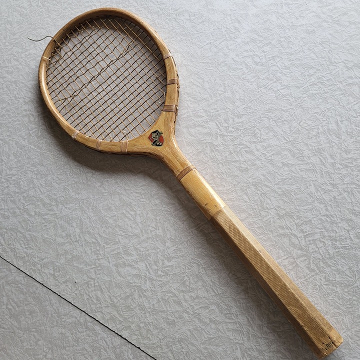 Vintage Championship Purple Ribbon Tennis Racket Wood Frame Worn Strings Prop