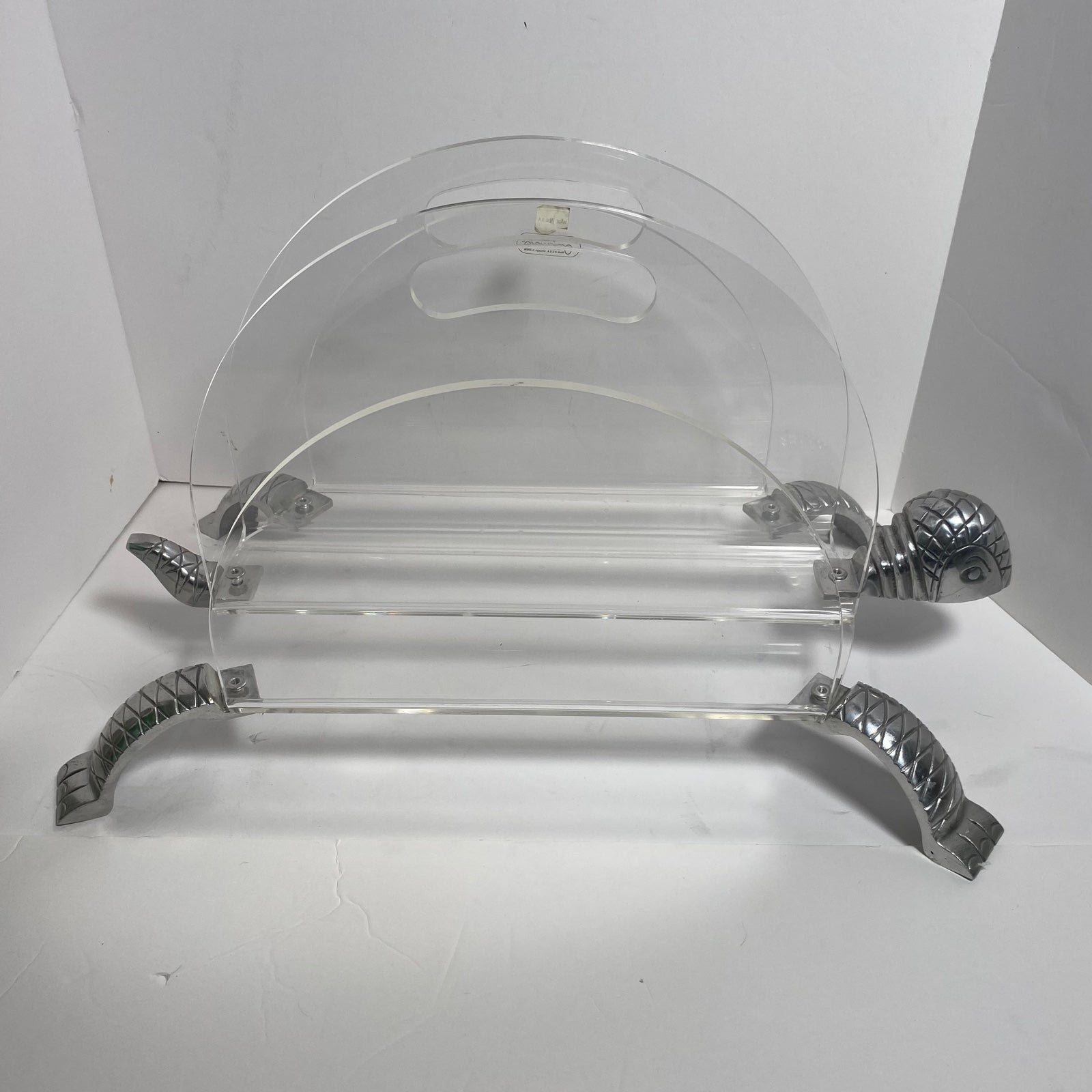 Vintage Arthur Court Grainware Turtle Magazine Rack Lucite modern Decor Metal