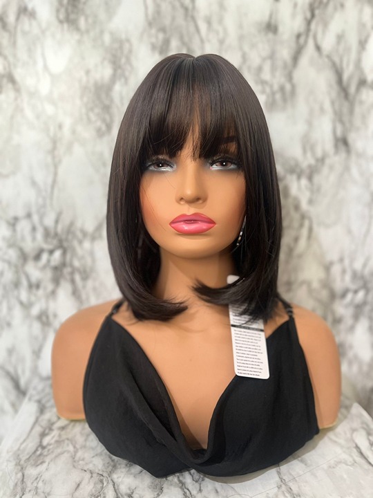 Bob Dark Brown short Wig With Bangs 12 In
