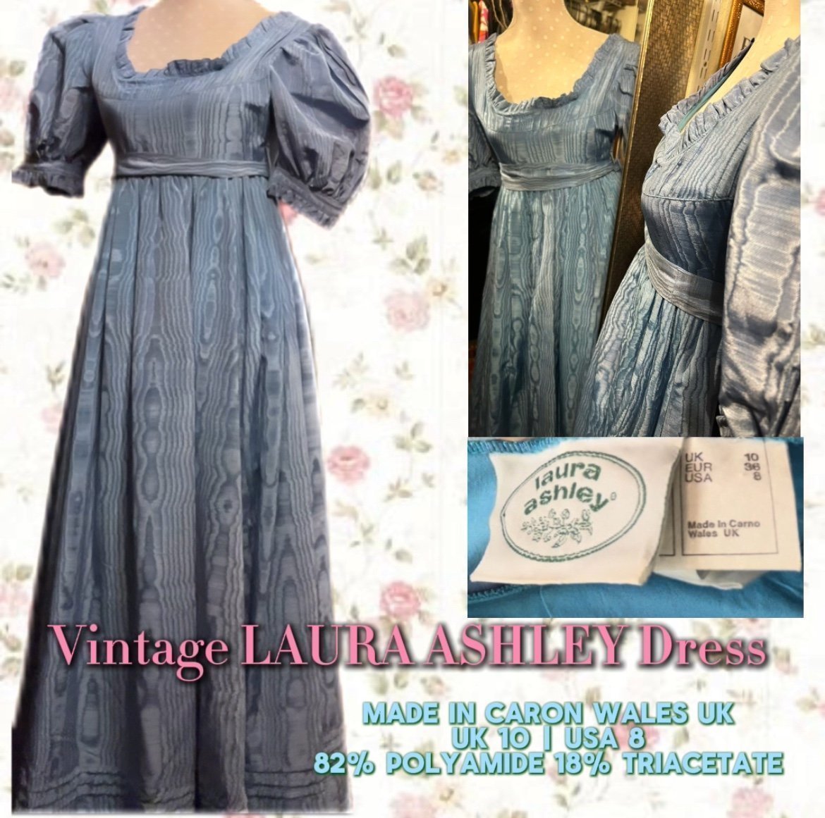 Vintage 1970s Laura Ashley Blue BRIDGERTON Dress RARE FIND
