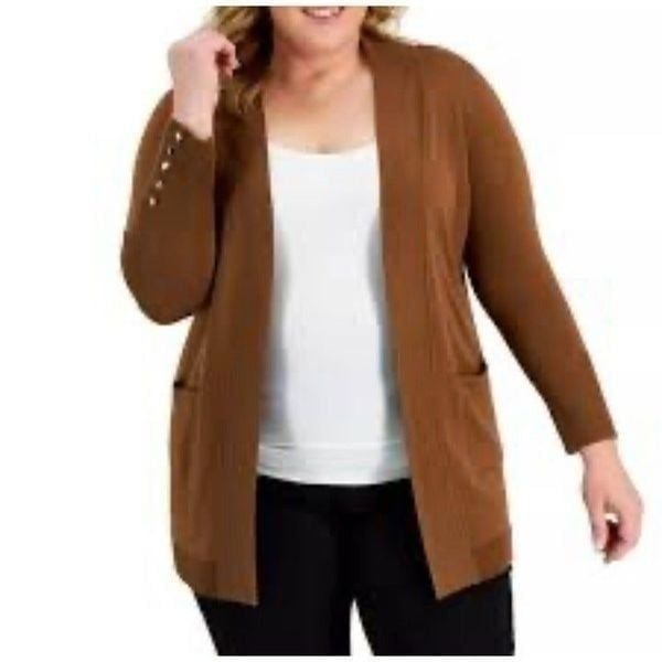 JM Collection Brown Fly Away Open Front Sweater Cardigan Size S