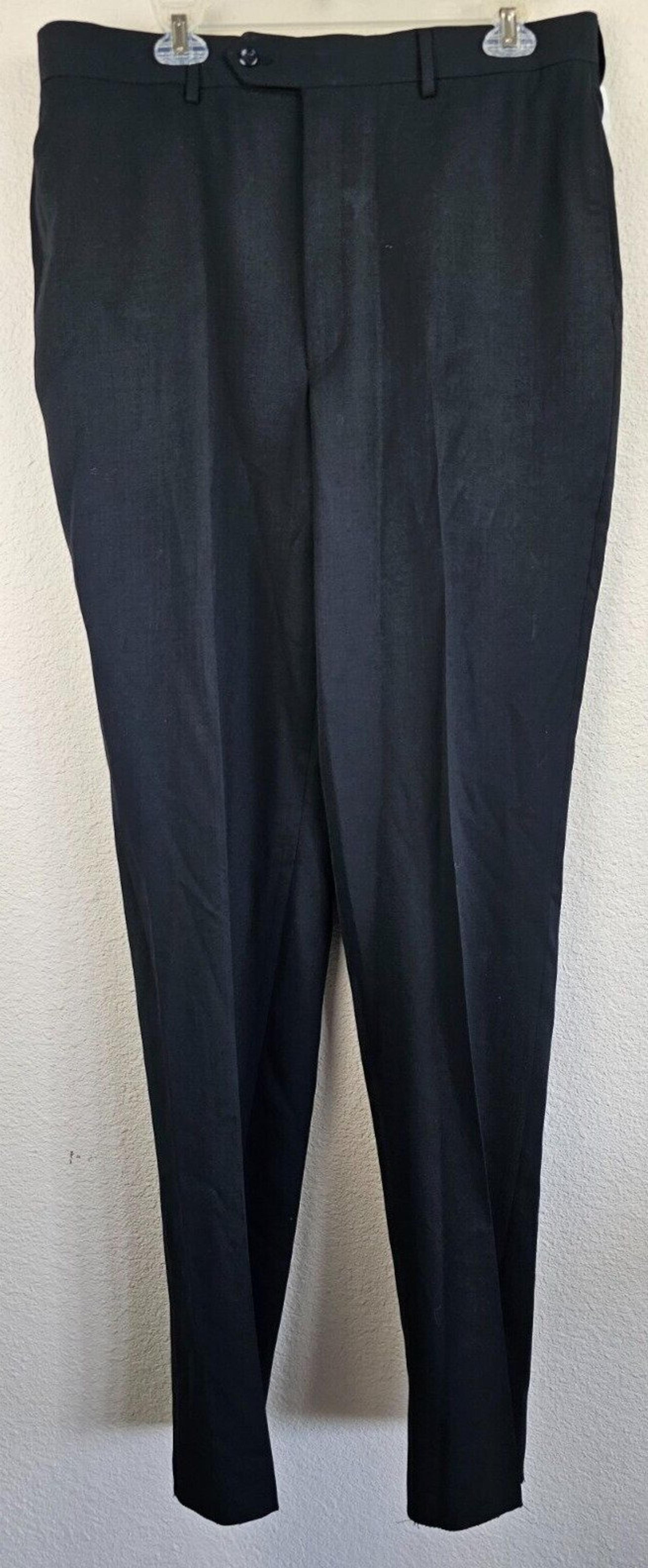 Jos A Bank Navy Checks Wool Flat Front Tailored Fit Dress Pants 36 Reg Men