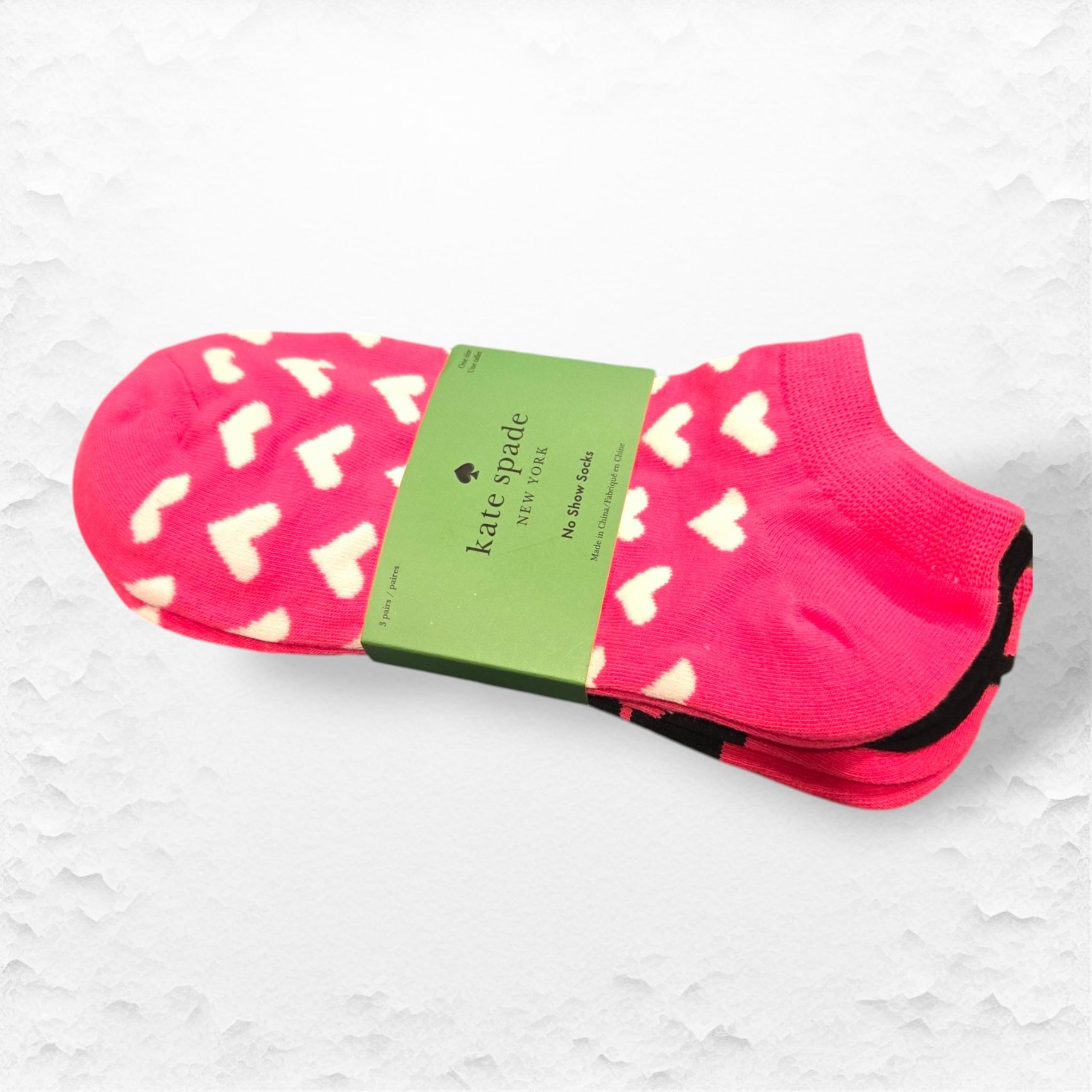 KATE SPADE 3 PK Valentine's  Hearts No Show Socks 4-10 NWT