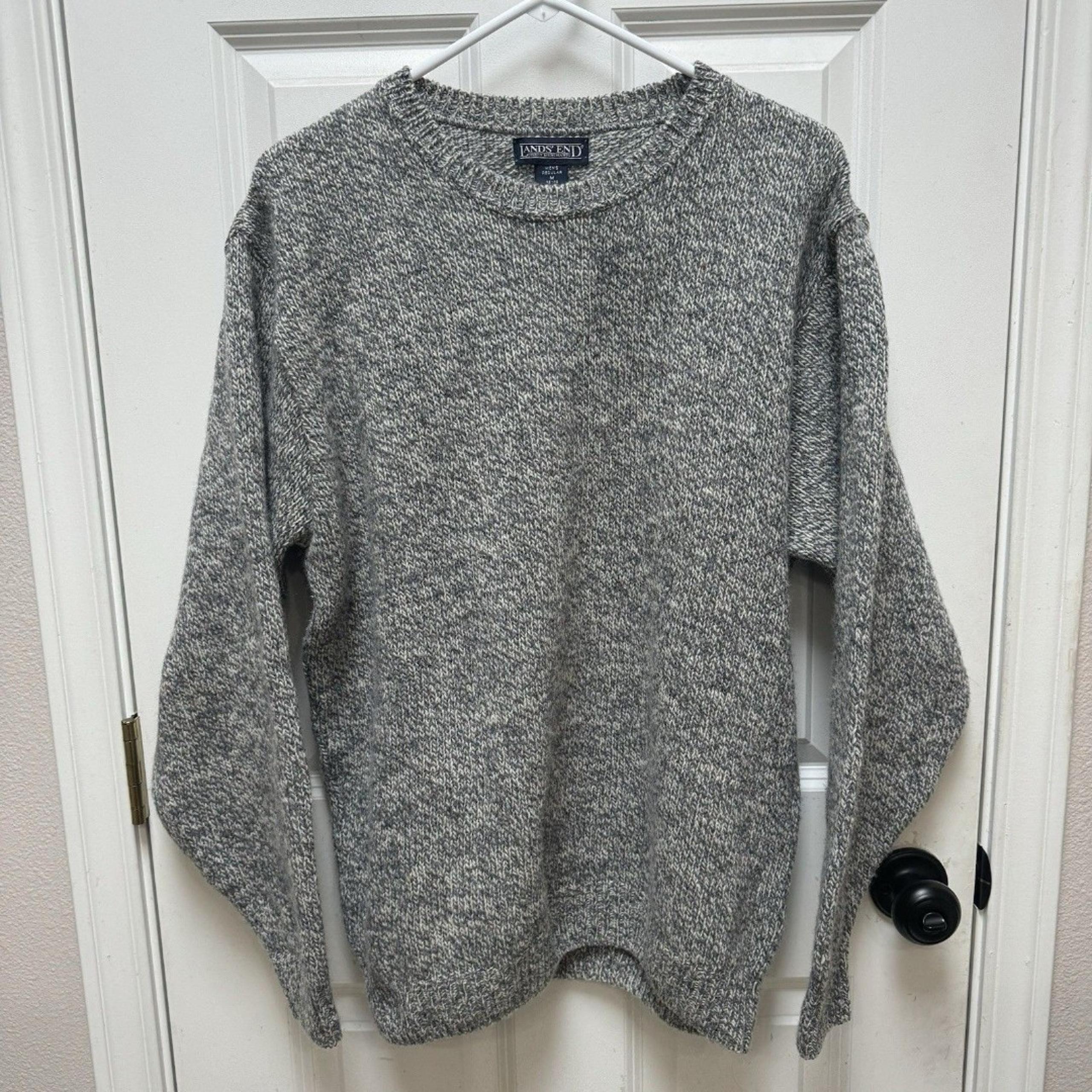 Lands End Virgin Wool Crew Neck Sweater Mens Medium 38-40 Gray Knit Recycled USA