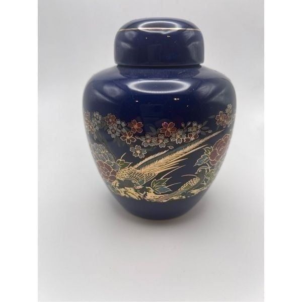 Cobalt blue pheasant ginger jar