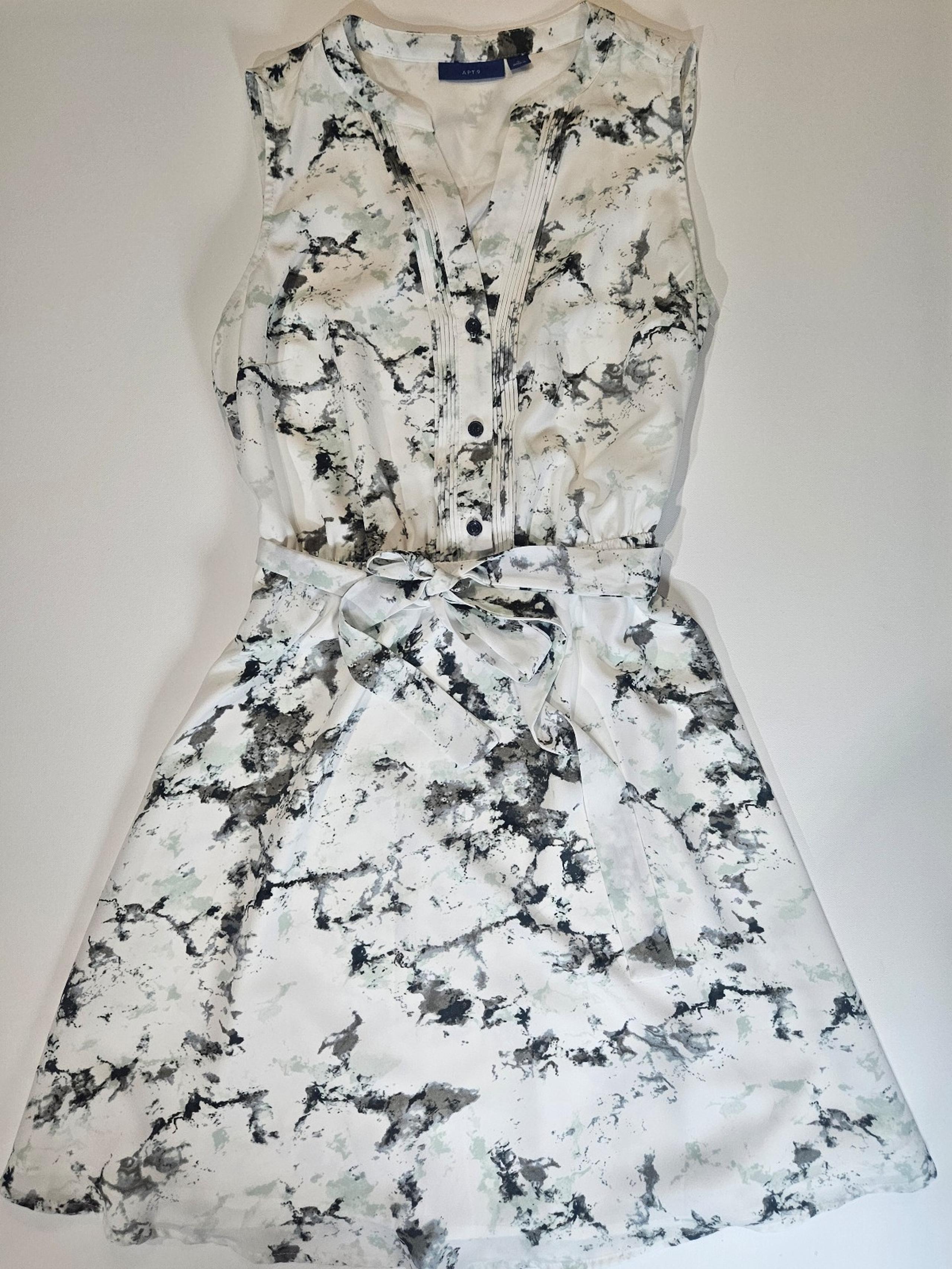 Midi Dress Womens Small Black White Sleeveless Flowy Wedding Ready V-Neck - Apt. 9
