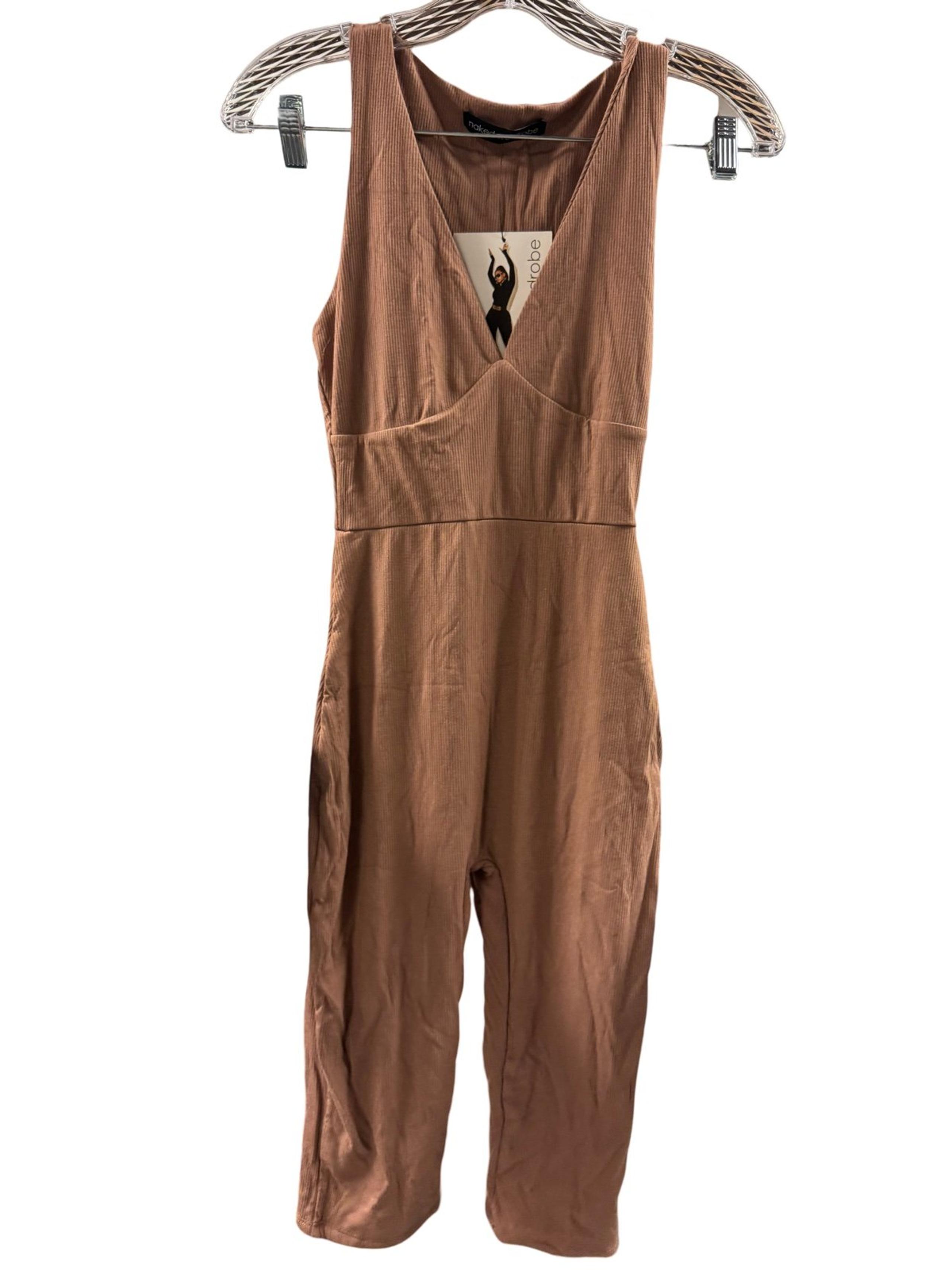 Naked Wardrobe Womens All Snatched Bustier Ribbed Brown Jumpsuit