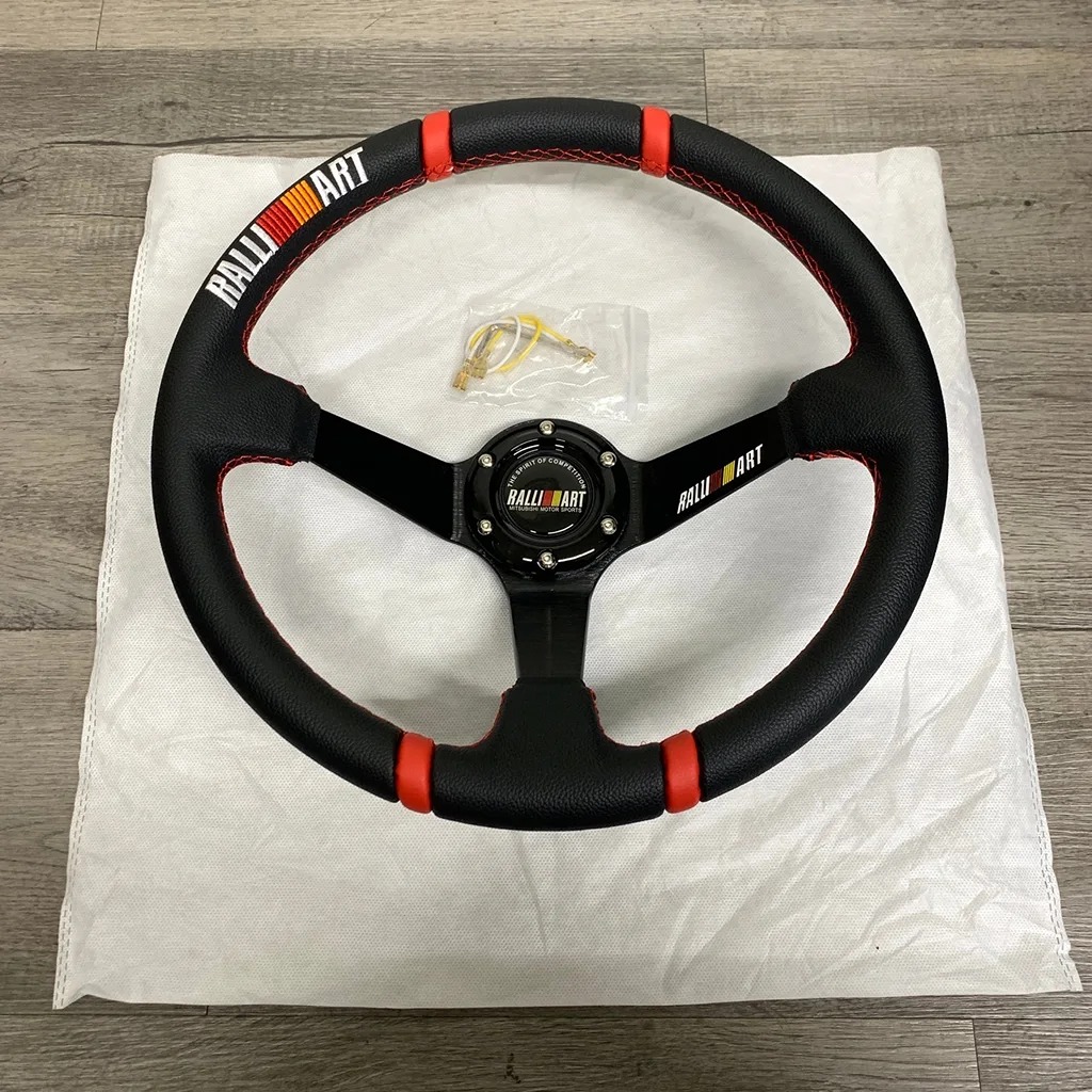 3.5 Deep Dish 13.5 Ralliart Racing Red Stitching Leather Sport Steering Wheel