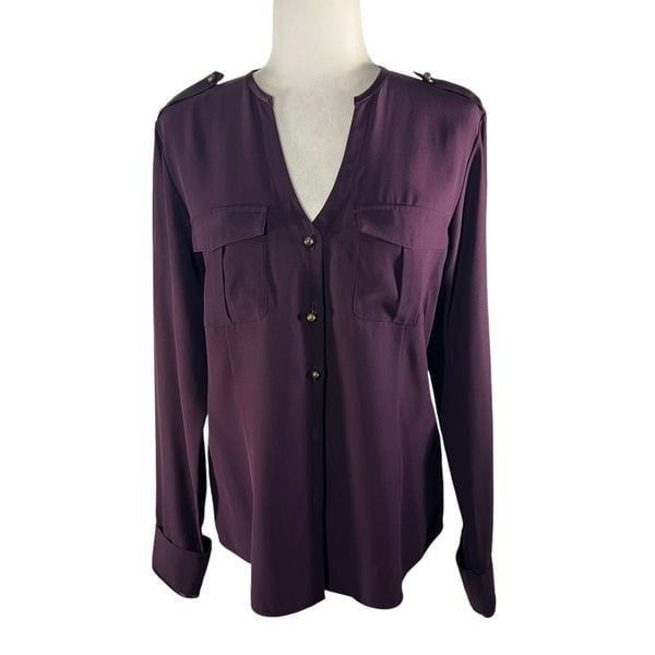 Lafayette 148 NY Long Sleeves Button-Down Medium Purple Silk Blouse sz 8