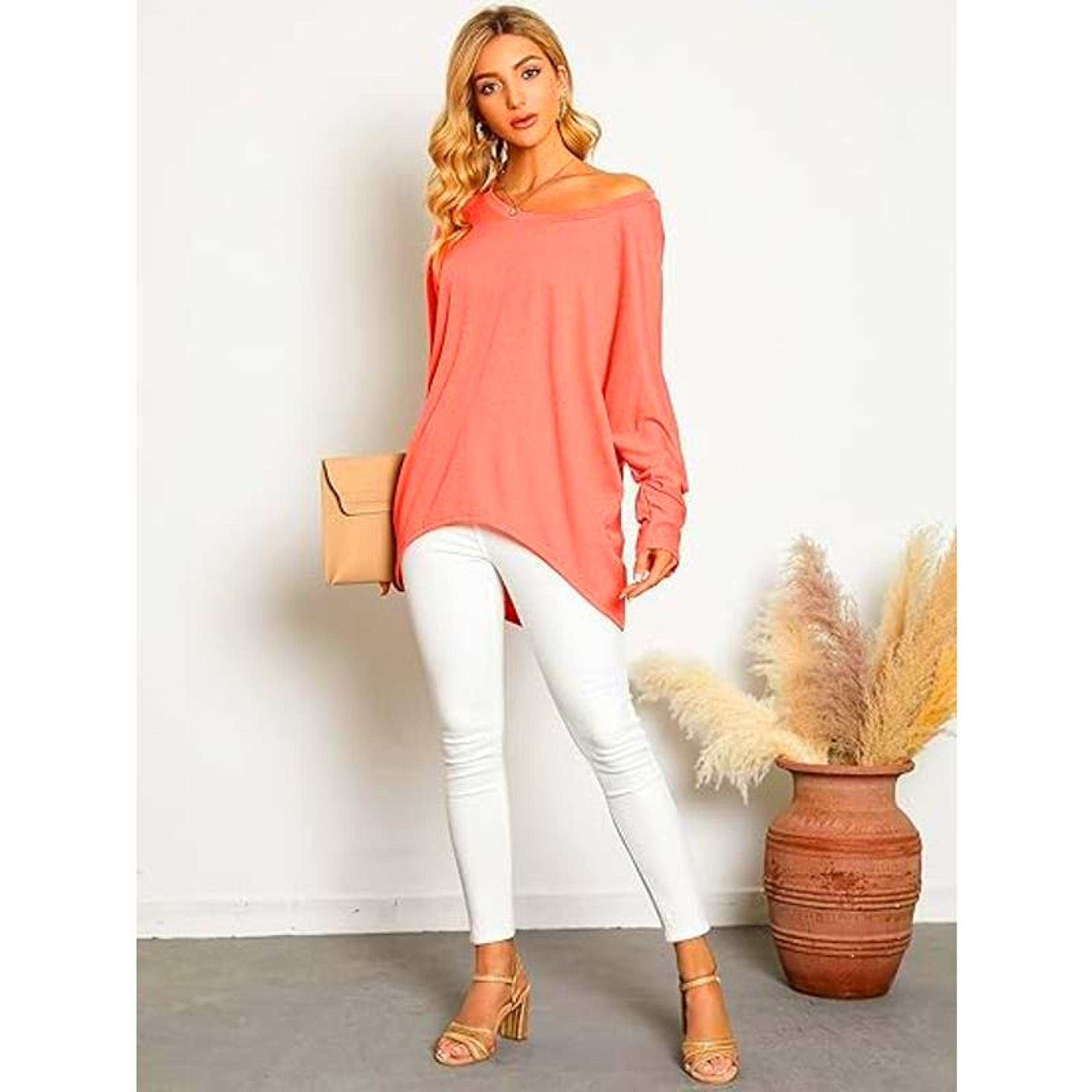 Zanzea Dolman Batwing Sleeve Oversized Tunic Orange Sweater Top Women Sz XL