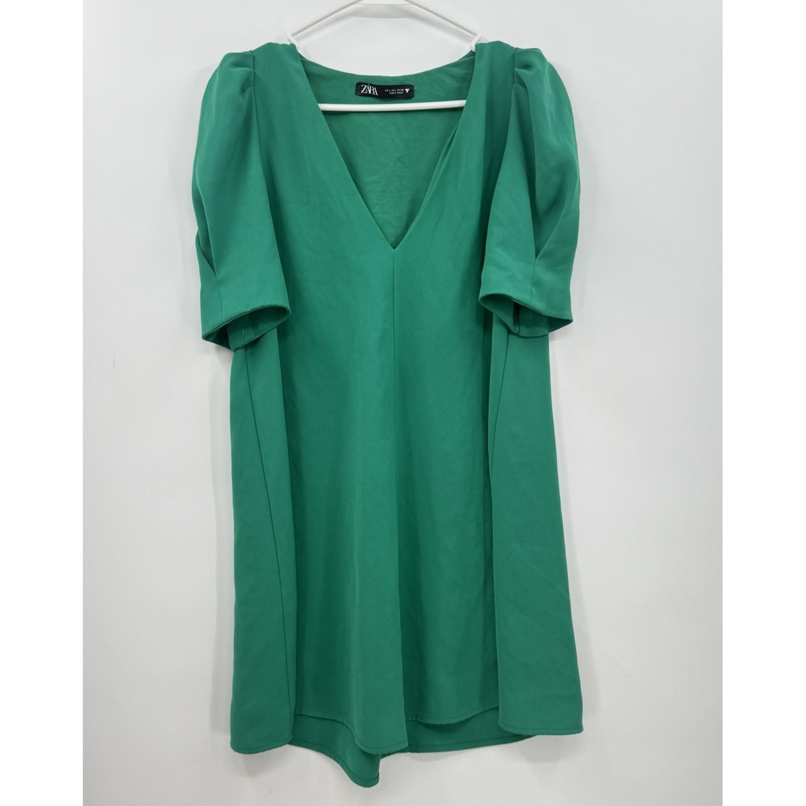 Zara Puff Sleeve Green Mini dress Relaxed Fit Puff Sleeve unline Size Large