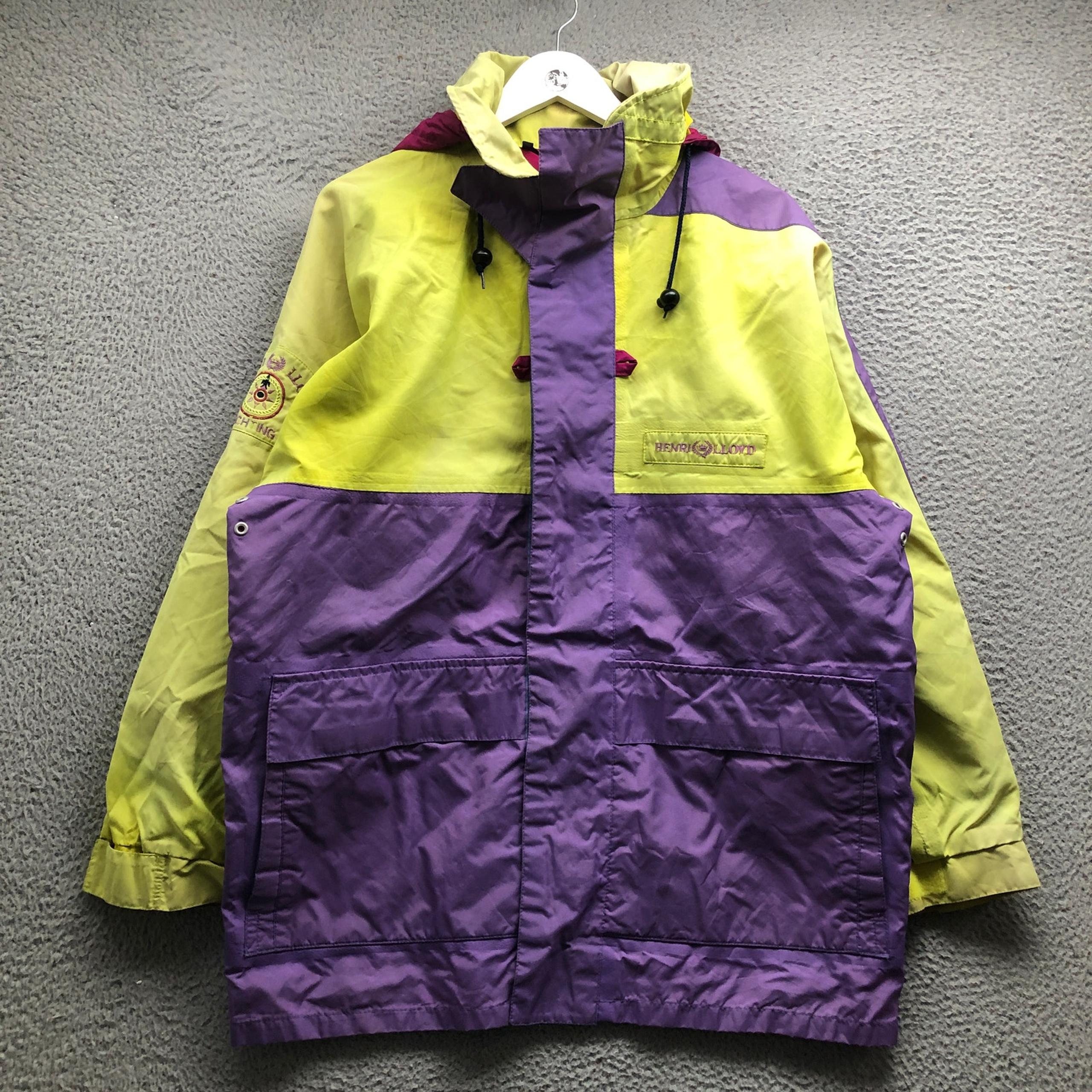 Vintage Henri Lloyd Yachting Parka Lined Jacket Hoodie Womens M Purple Yellow