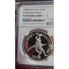 Hungary 1989 - 1990 World Cup Soccer Football Silver 500 Forints Coin