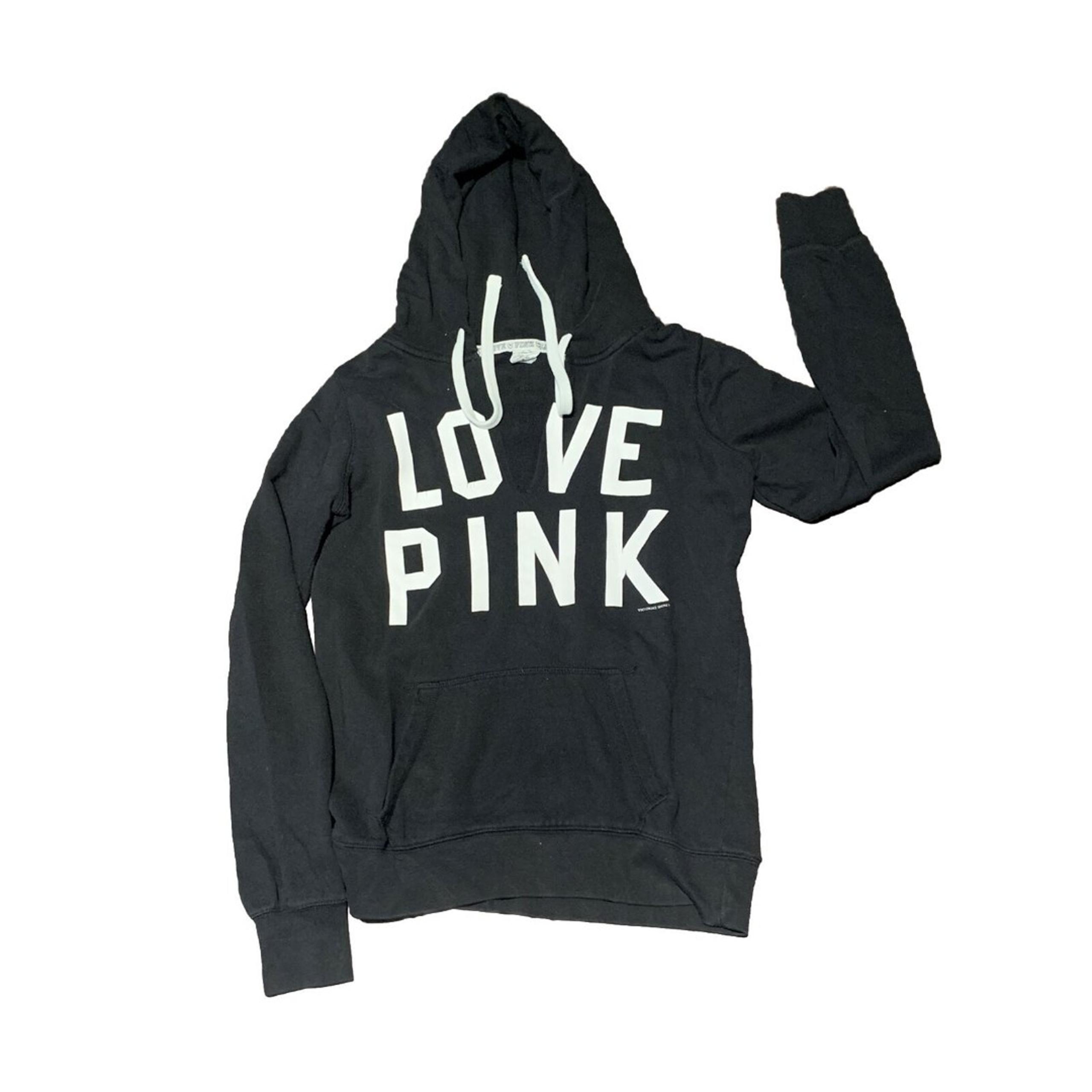 Victoria Secret Pink Hooded Sweatshirt Women's S/P  Black Love Pink 86