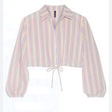 - LISA MARIE FERNANDEZ - STRIPED CROPPED SEERSUCKER BUTTON DOWN SHIRT SZ 2 OR S