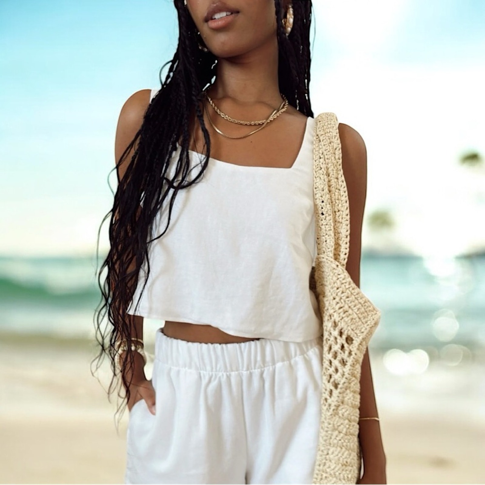 NWT Show Me Your MuMu Tara Crop Top in White Linen Size Large Retail 88